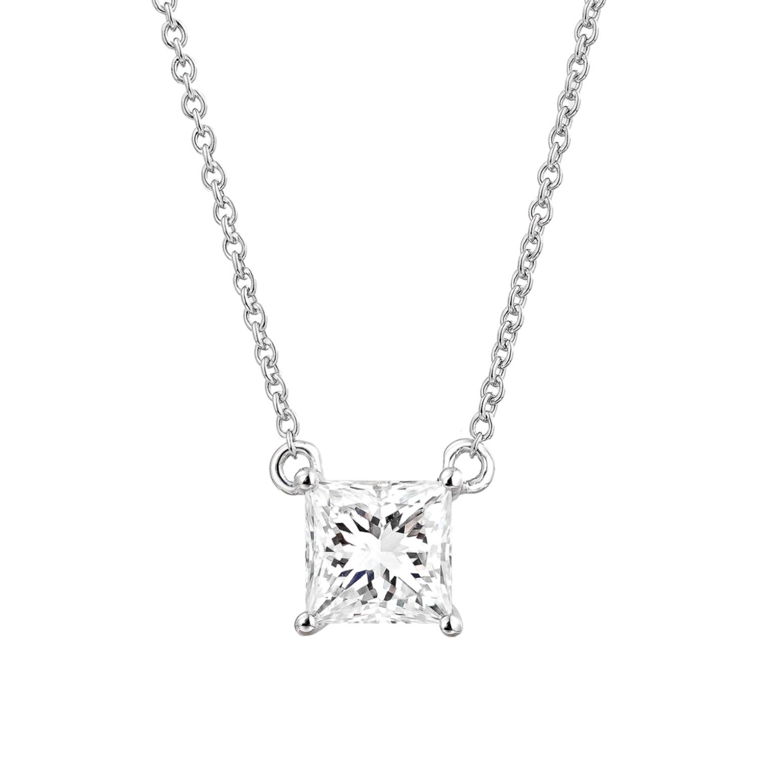 14K White Gold Princess-Cut Lab Grown Diamond Necklace MZ13124-1