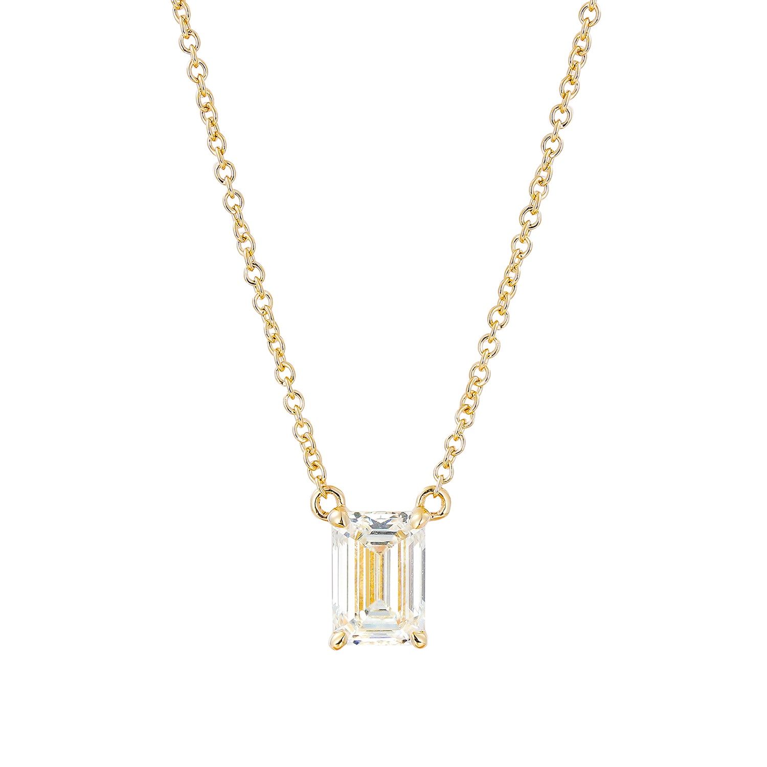 IGI Certificate 14K Yellow Gold Emerald-Cut Lab Grown Diamond Necklace MZ30411