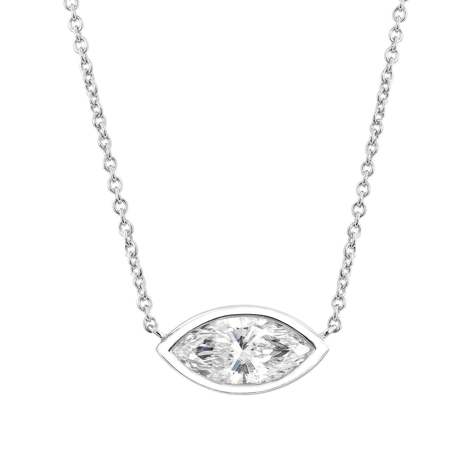 IGI Certificate 14K White Gold Marquise-Shape Lab Grown Diamond Necklace MZ30413