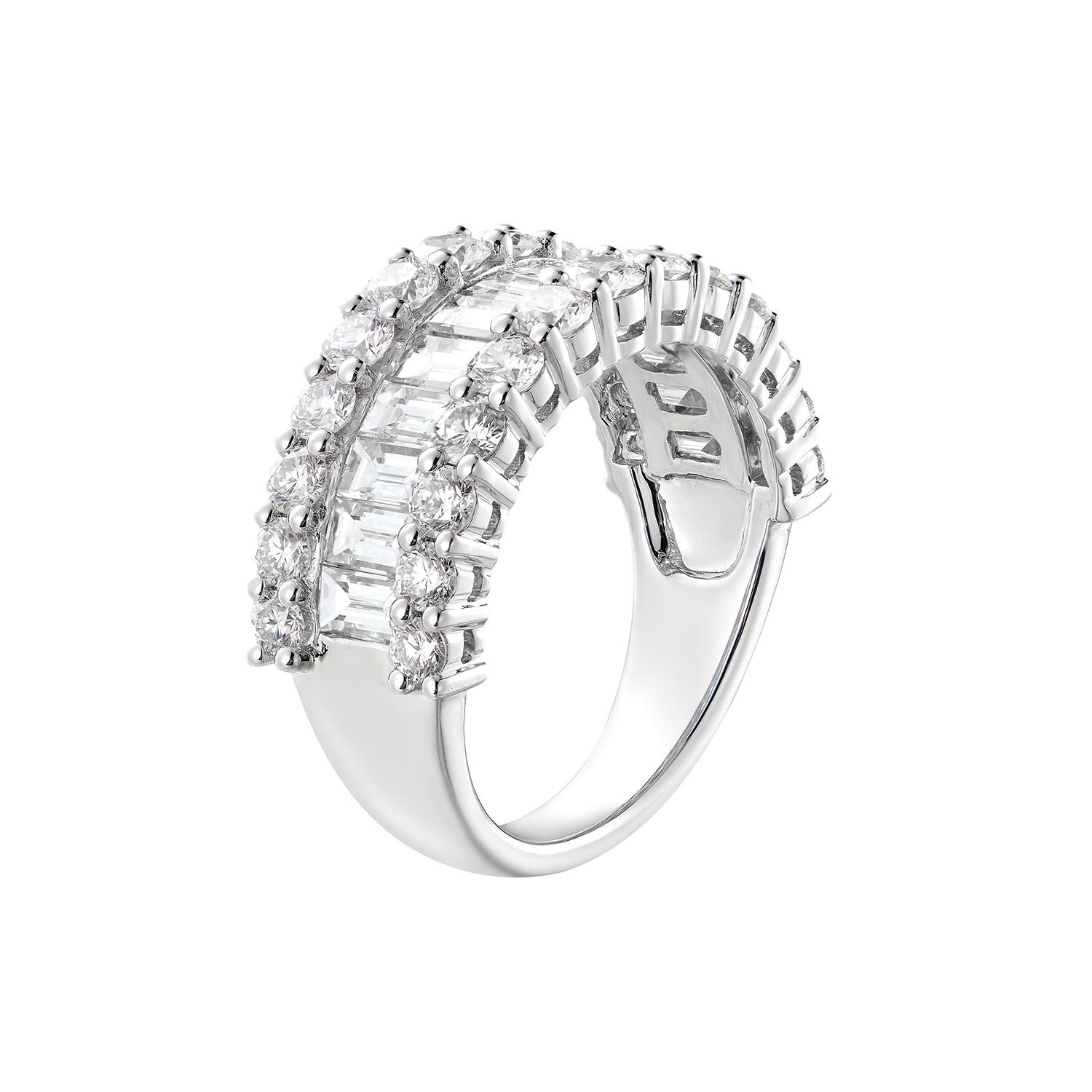 14K White Gold Baguette And Round Natural Diamond Band MZ12157