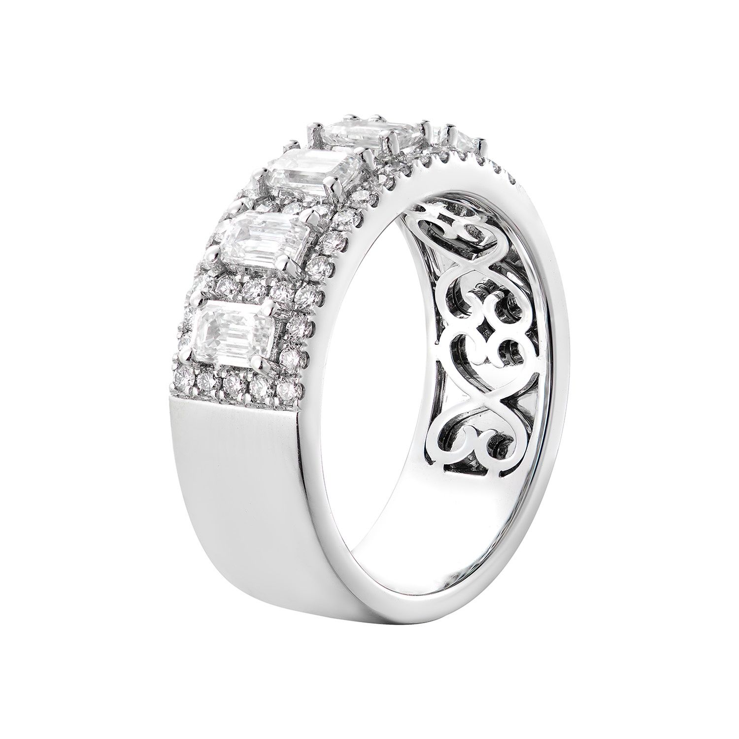 14K White Gold Emerald-Cut Lab Grown Diamond Wide Band MZ12175