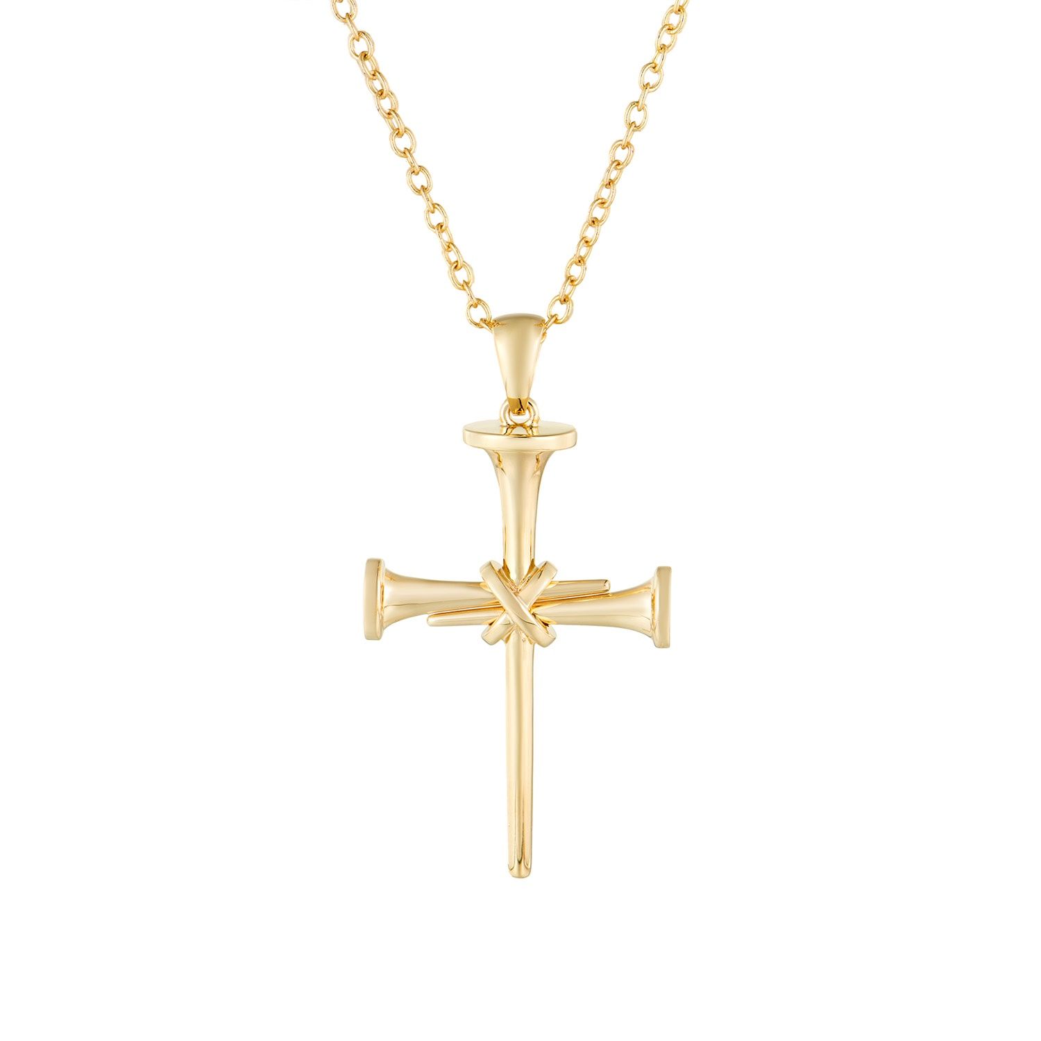 14K Yellow Gold Cross Natural Diamond Pendant Necklace HF9295