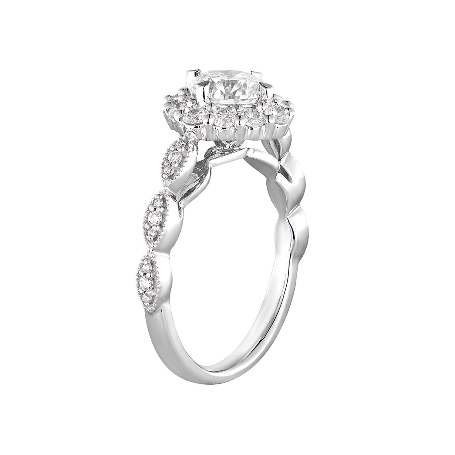 14K White Gold Round Center Lab Grown Diamond Engagement Ring MZ12275