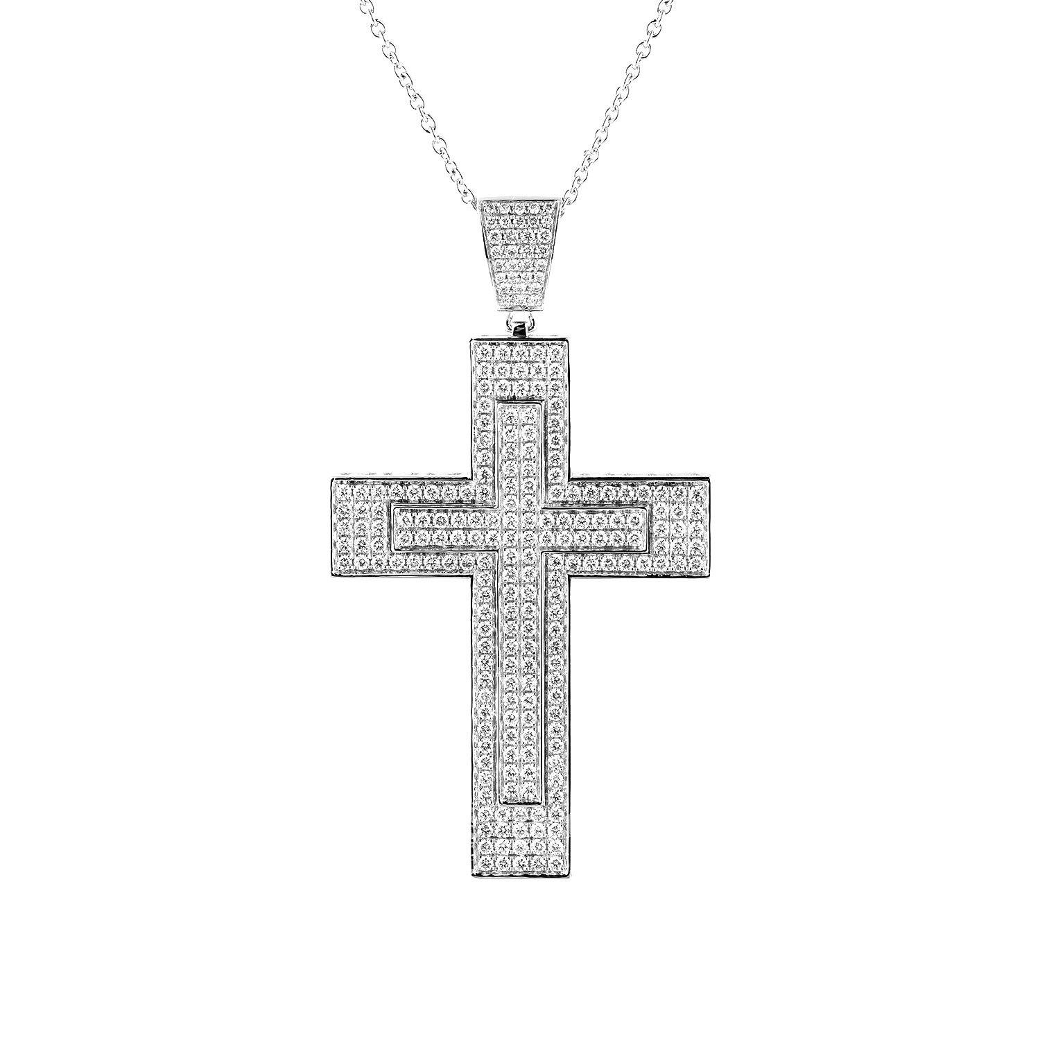 14K White Gold Cross Natural Diamond Pendant Necklace HY023