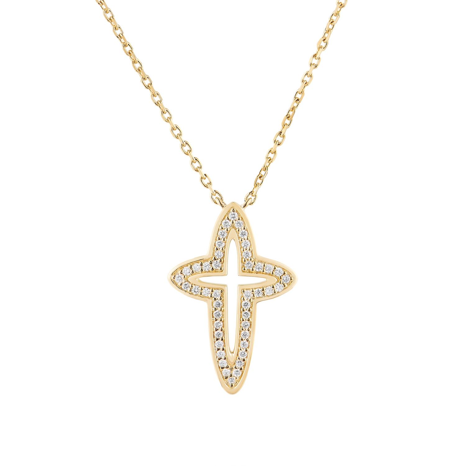 14K Yellow Gold Cross Natural Diamond Pendant Necklace MZ6649