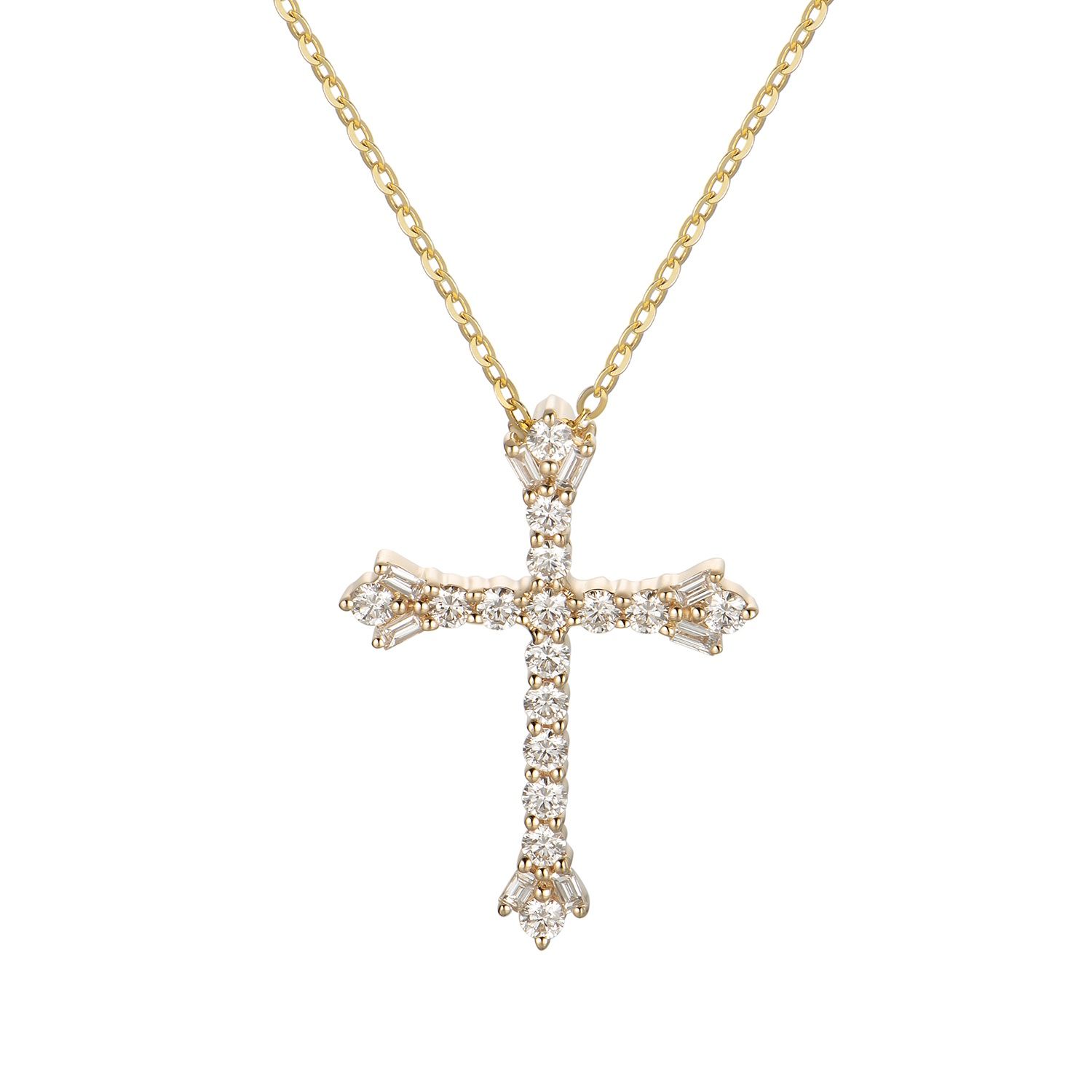 14K Yellow Gold Cross Natural Diamond Pendant Necklace MZ9052