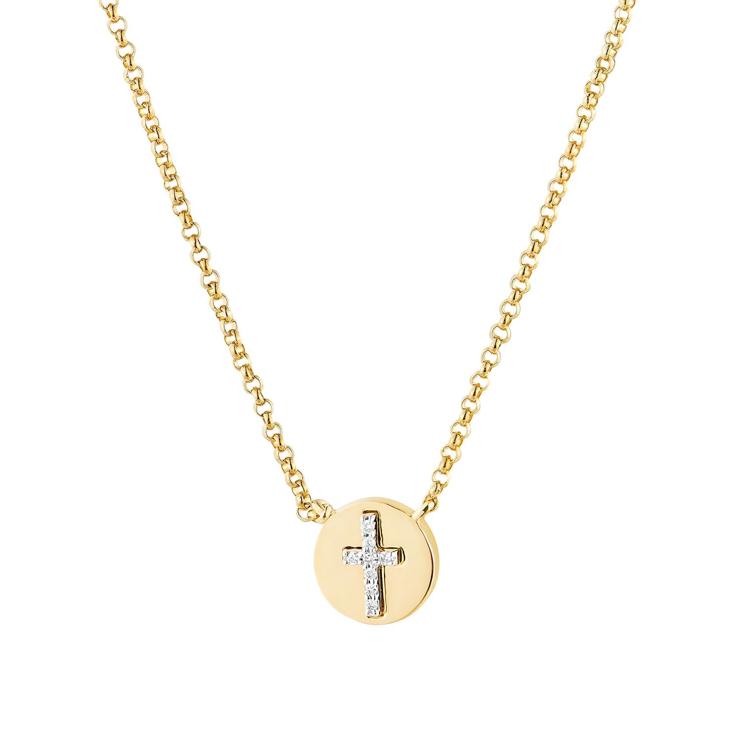 14K White And Yellow Gold Cross Natural Diamond Pendant Necklace MZ72162