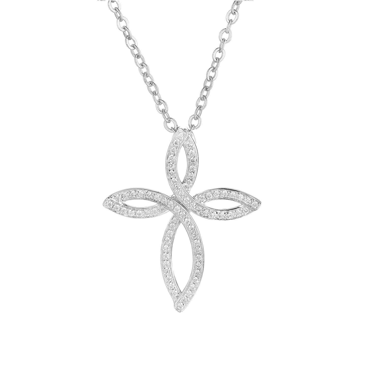 14K White Gold Cross Natural Diamond Pendant Necklace MZ71477