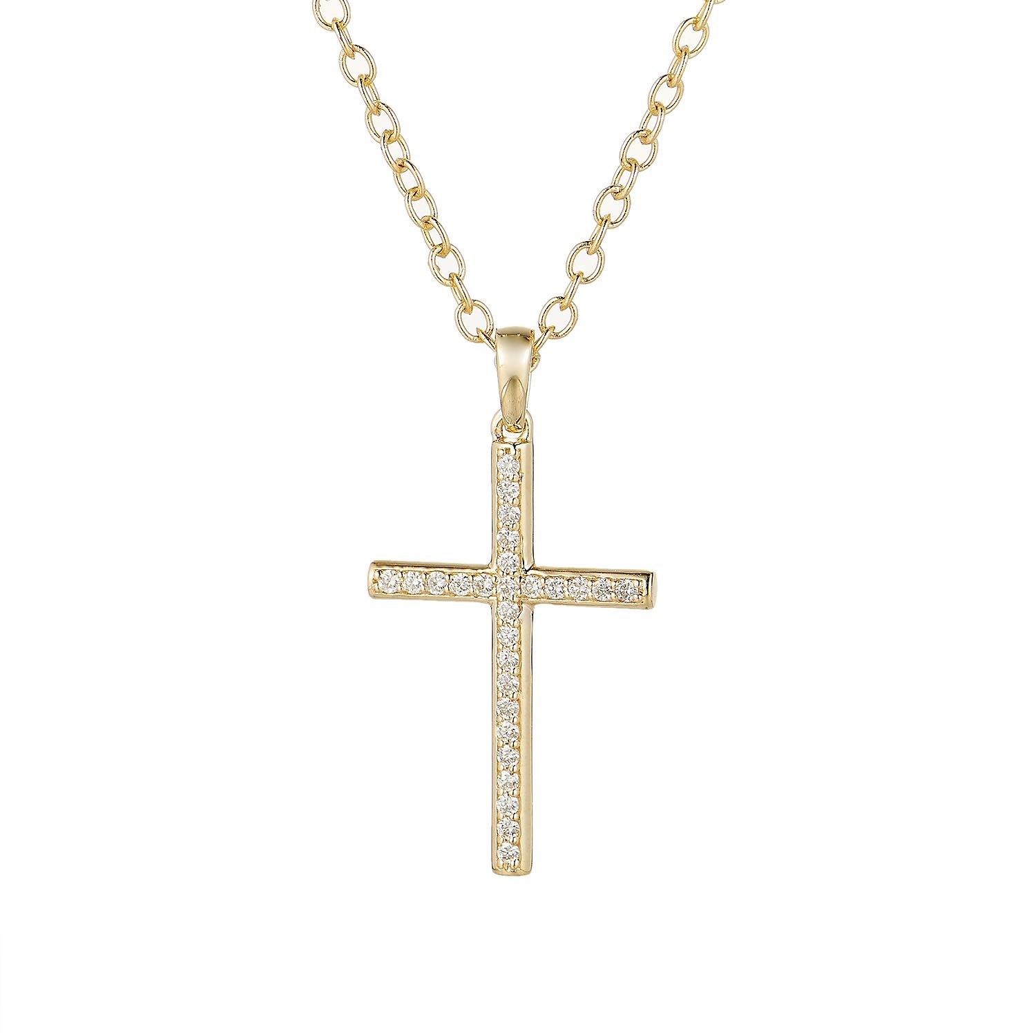14K Yellow Gold Cross Natural Diamond Pendant Necklace MZ6776--32mmX21.5mm