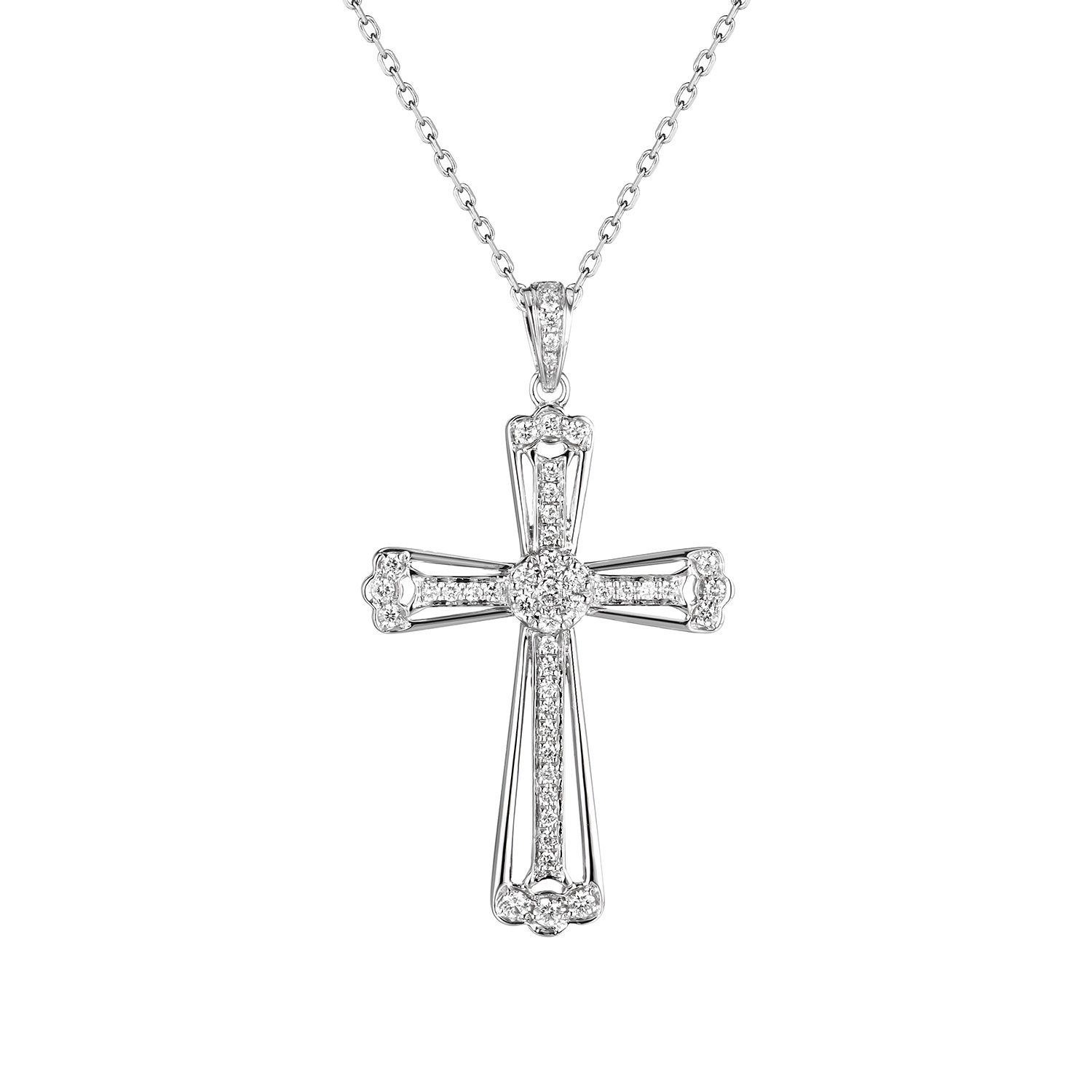 14K White Gold Cross Natural Diamond Pendant Necklace MZ9266