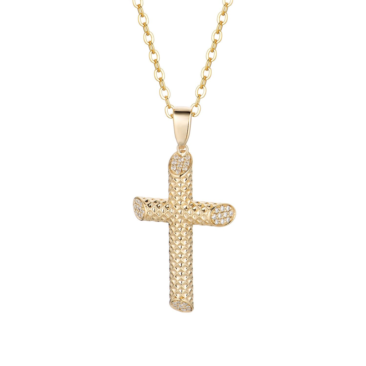 14K Yellow Gold Cross Natural Diamond Pendant Necklace MZ61160