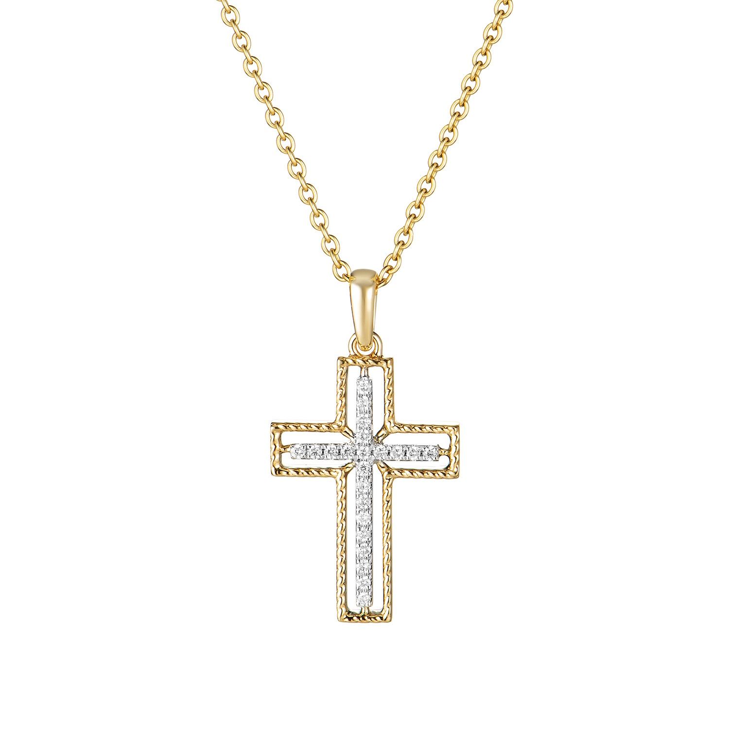 14K White Gold And 14K Yellow Gold Cross Natural Diamond Pendant Necklace MZ61212