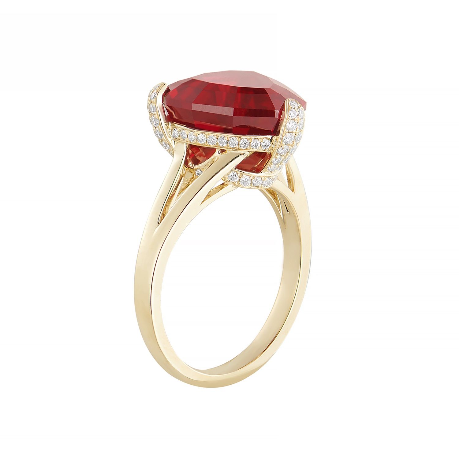 14K Yellow Gold Lab Grown Ruby And Diamond Engagement Ring MZ2453