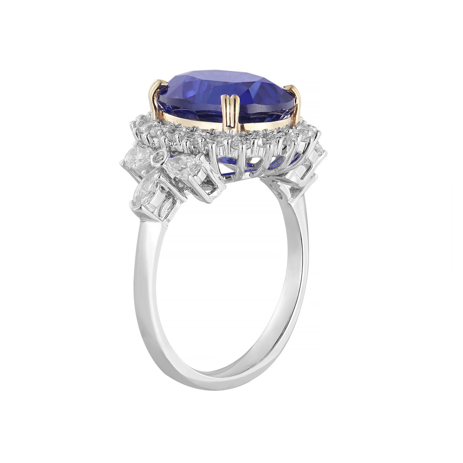 14K White Gold And Yellow Gold Lab Grown Sapphire And Diamond Engagement Ring MZ2458