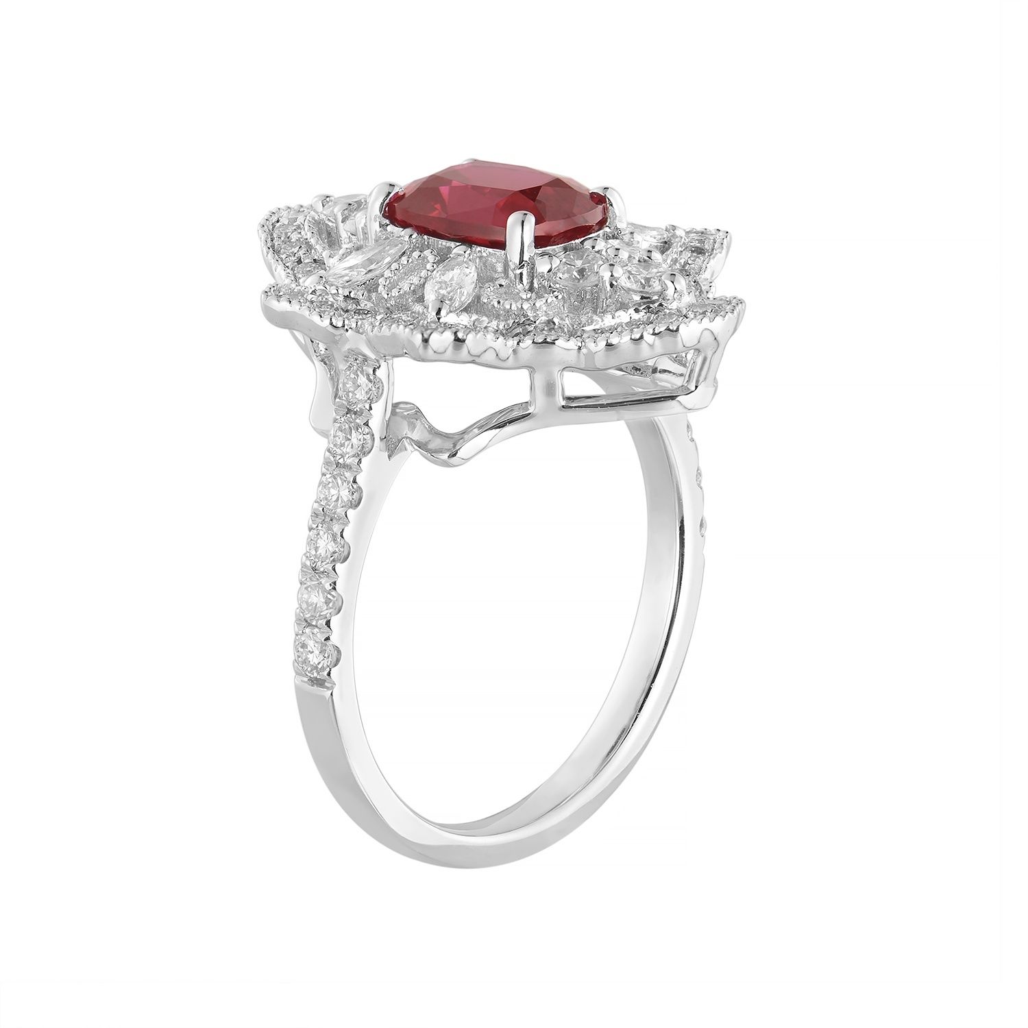 14K White Gold Lab Grown Ruby And Diamond Engagement Ring MZ2459