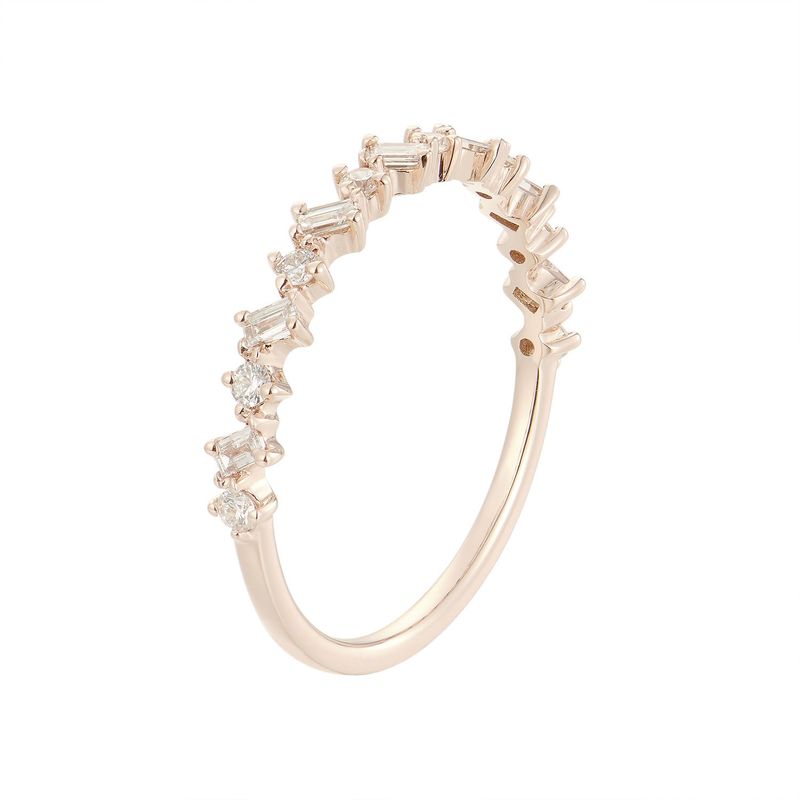 14K Rose Gold Baguette Round Natural Diamond  Wedding Band MZ1622