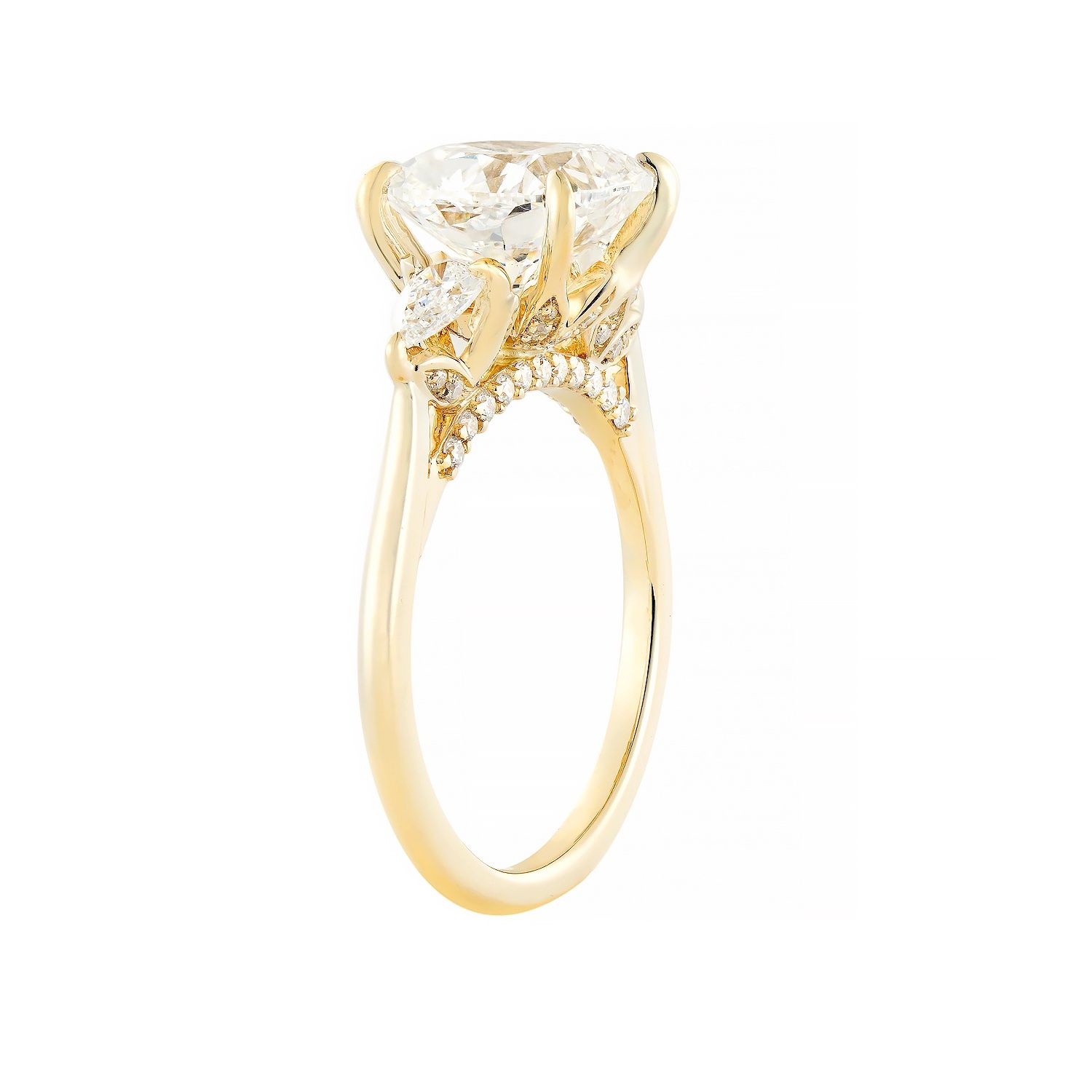 IGI Certificate 14K Yellow Gold Cushion-Shape Lab Grown Diamond Three Stone Engagement Ring MZ12934-1