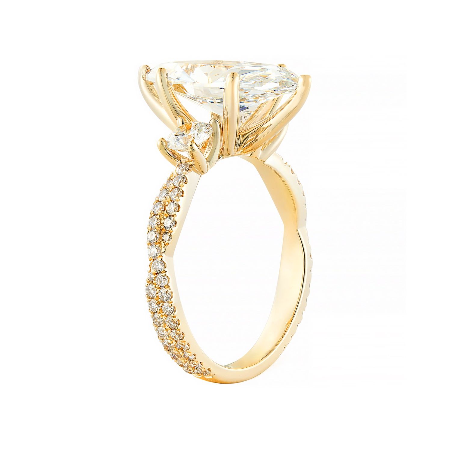 IGI Certificate 14K Yellow Gold Marquise-Shape Lab Grown Diamond Three Stone Engagement Ring MZ13207