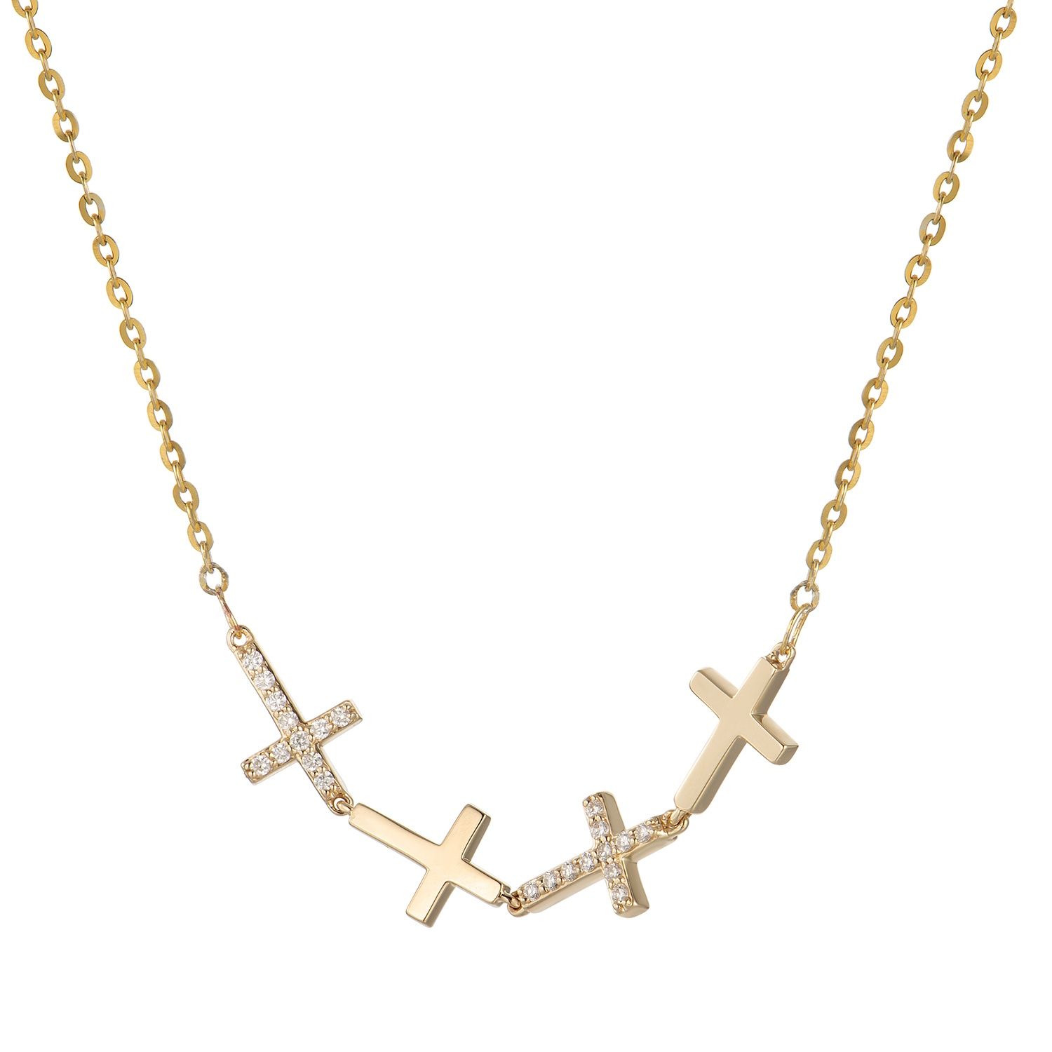 14K Yellow Gold Cross Natural Diamond  Necklace  MZ9164
