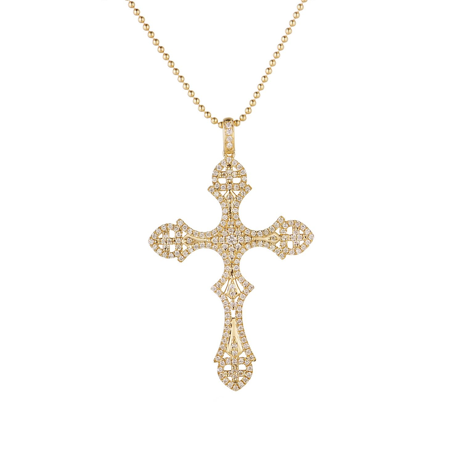 14K Yellow Gold Natural Diamond Cross Pendant Necklace  MZ71807, Colour: White
