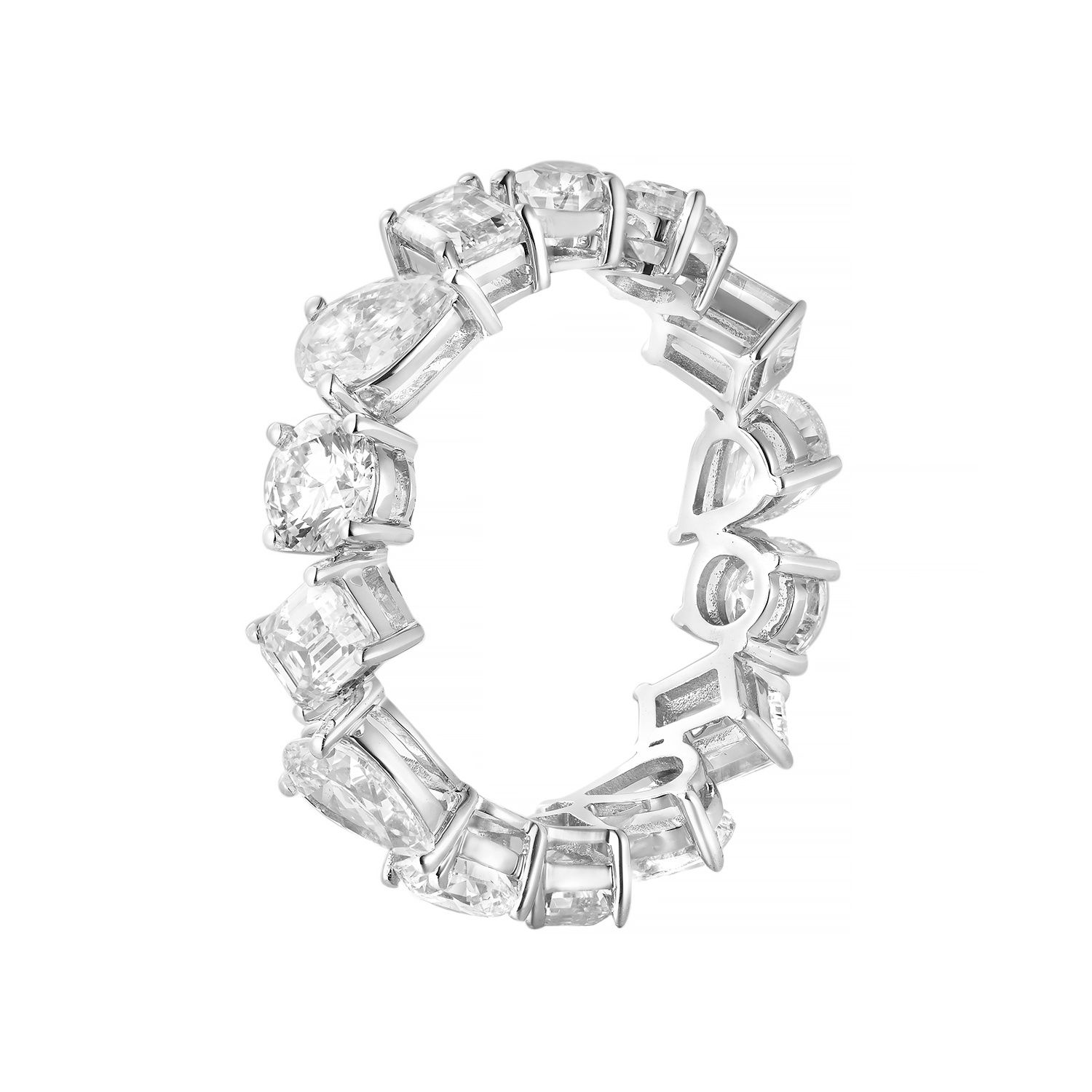 14K White Gold Lab Grown Pear And Emerald Cut Diamond Eternity Band MZ2586