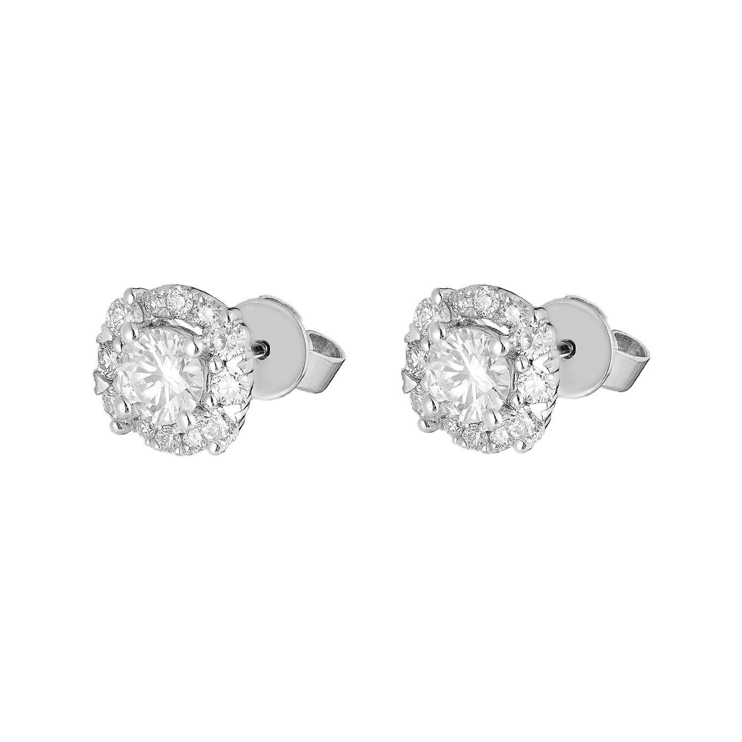 14K White Gold Fancy Lab Grown Diamond  Halo Stud Earrings MZ10668, Colour: 14KW-2.01g-1.213ct-LG