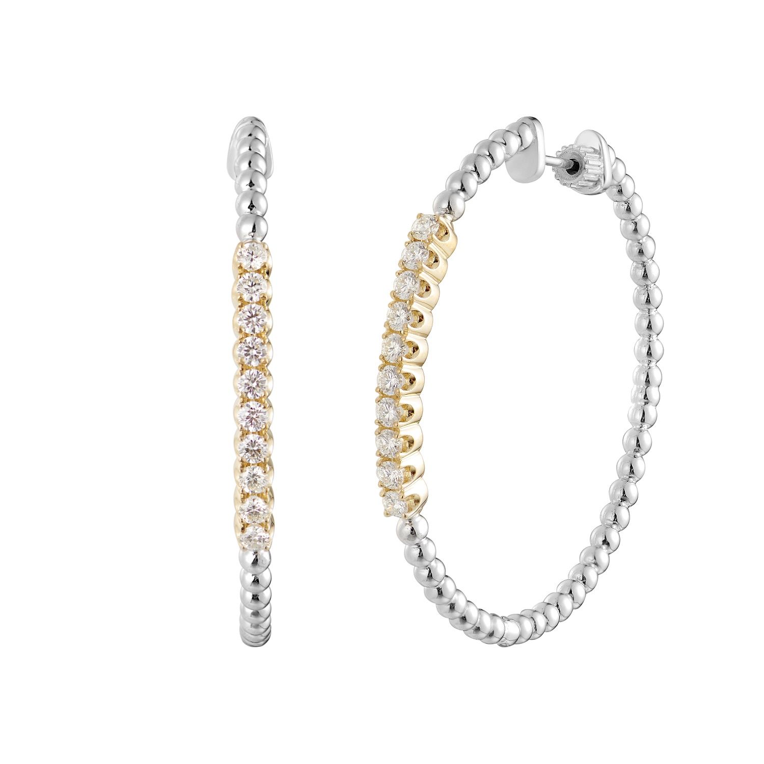 14K White Gold 14K Yellow Round Natural Diamond  Hoop Earrings MZ9526, Colour: 14KW+Y-11.78g-0.828ct-ND