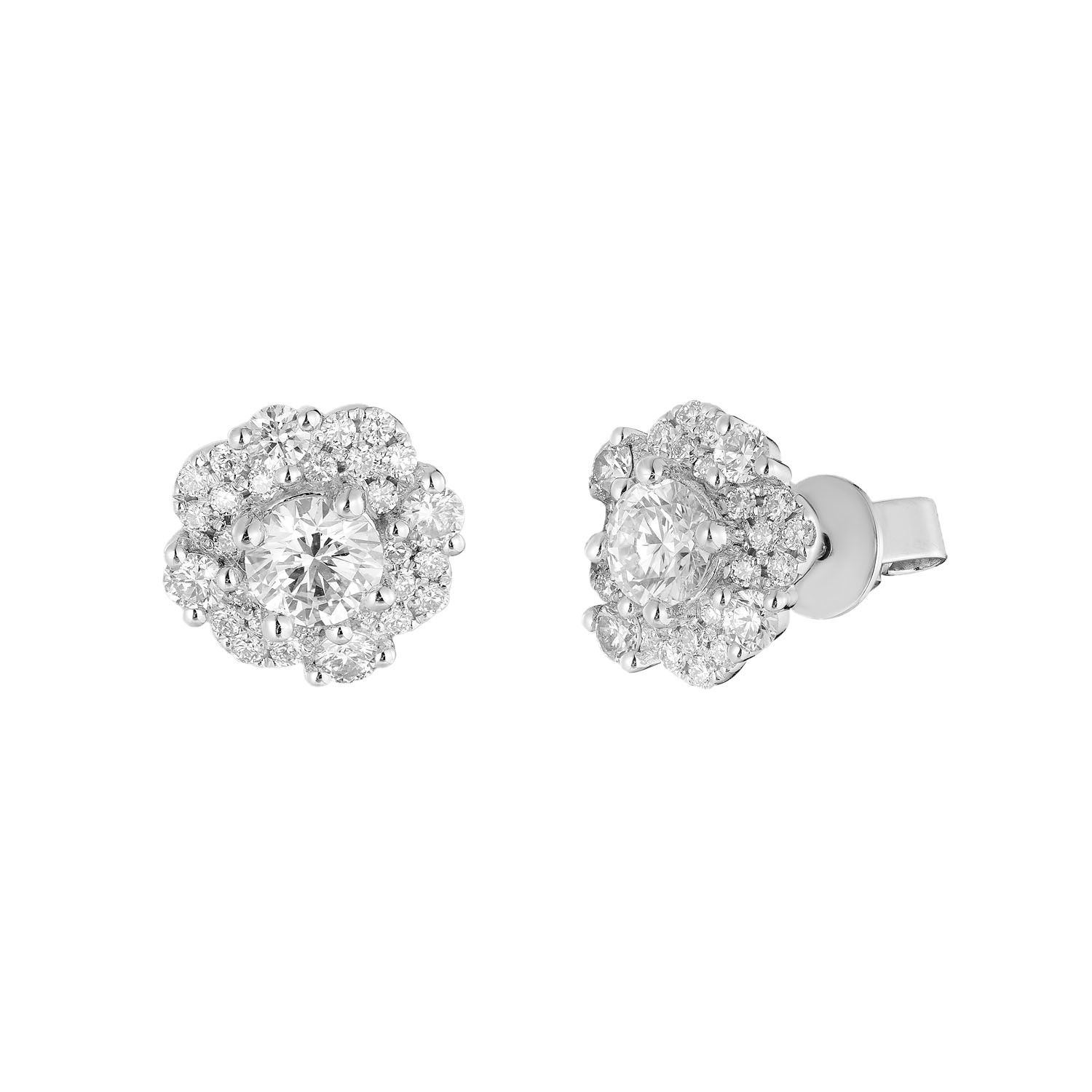 14K White Gold Fancy Lab Grown Diamond  Halo Stud Earrings MZ10671, Colour: 14KW-2.65g-1.302ct-LG
