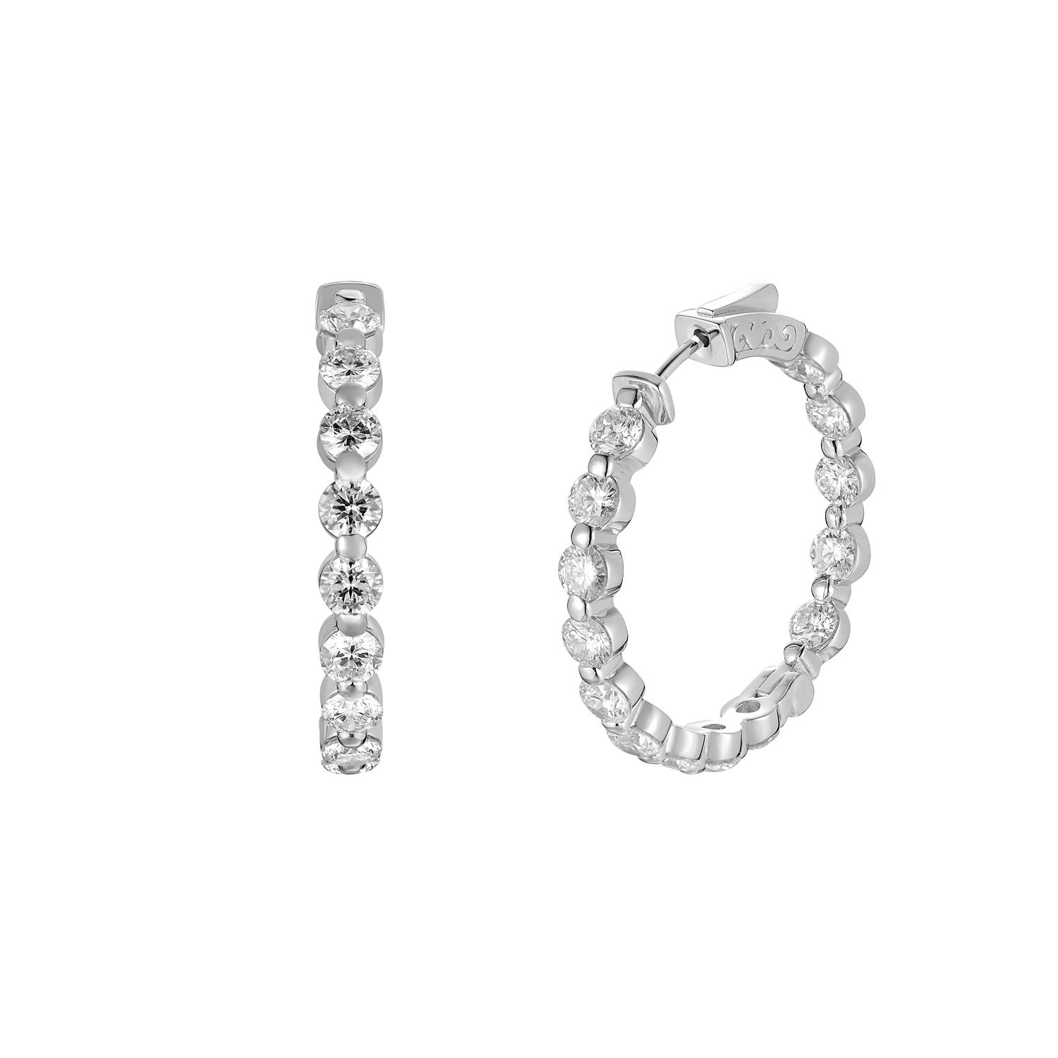 14K White Gold Round Lab Grown Diamond  Hoop Earrings MZ10576, Colour: 14KW-13.06g-5.879ct-LG