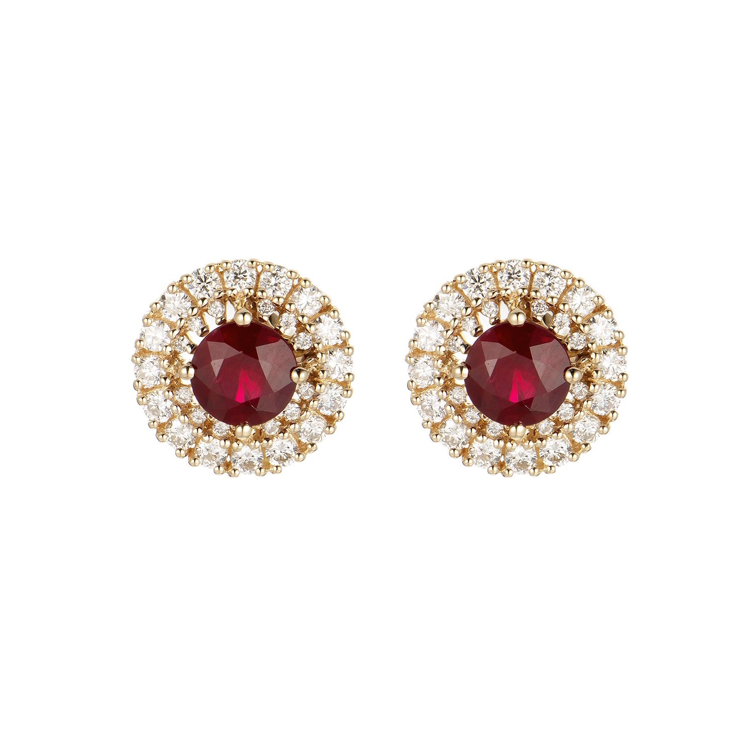 14K Yellow Gold Natural Ruby Diamond Stud Earring MZ71106