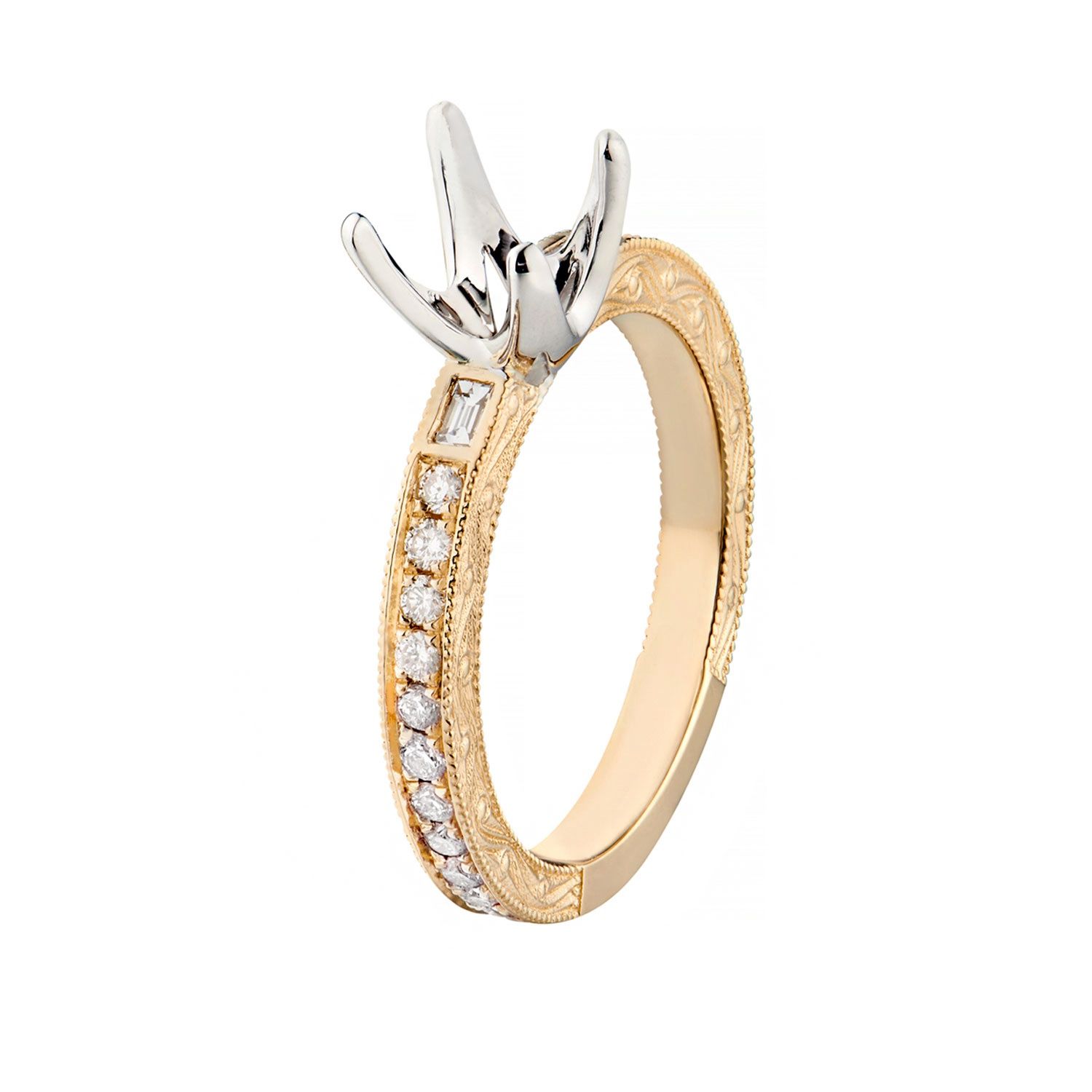 14K Yellow Gold Vintage Shank White Gold Prong Engagement Ring MZ1757, Colour: 14KWY-3.64g-0.406ct-ND