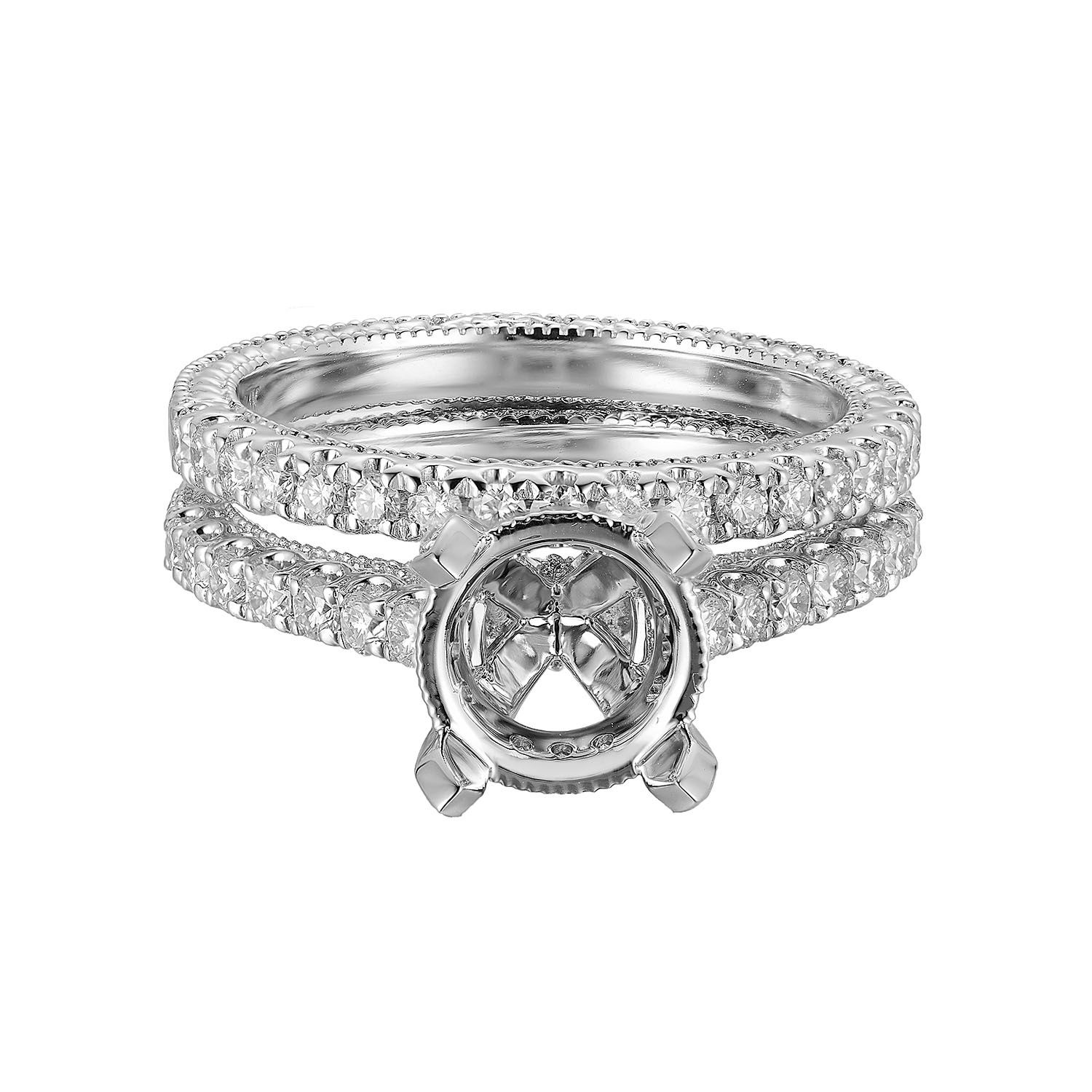 14K White/Yellow Gold Straight Shank Natural Diamond Ring Set IH-220-6.5mm, Colour: 14KWhite-6.25g-0.76ct-ND