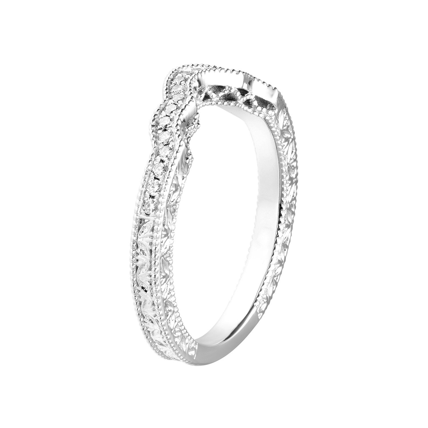 14K White Gold Round Natural Diamond  Milgrian Wedding Band MZ7164, Colour: 14KWhite-3.73g-0.135ct-ND