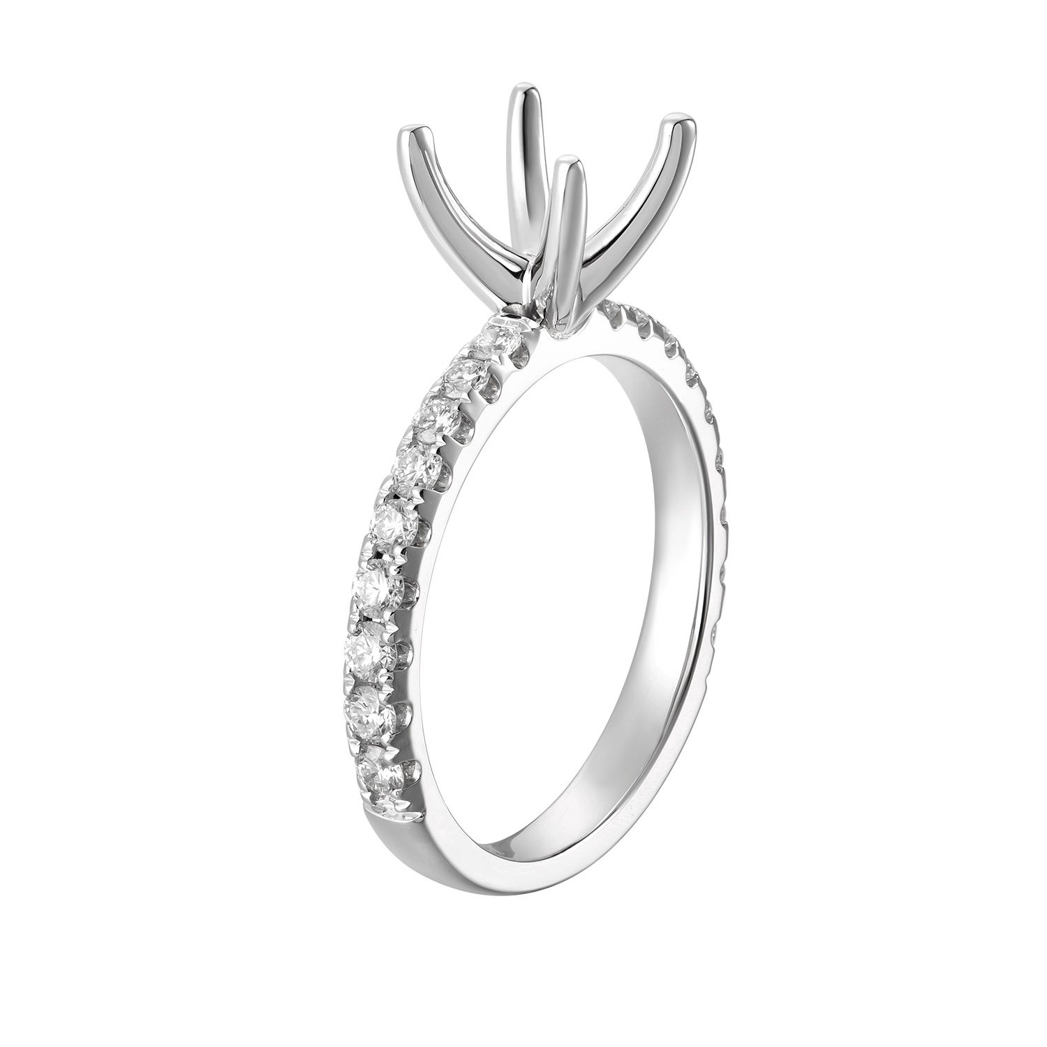 14K White Gold Natural Diamond Classic Round Center Engagement Ring MZ1274-8.2mm, Colour: 14KWhite-3.22g-0.482ct-ND
