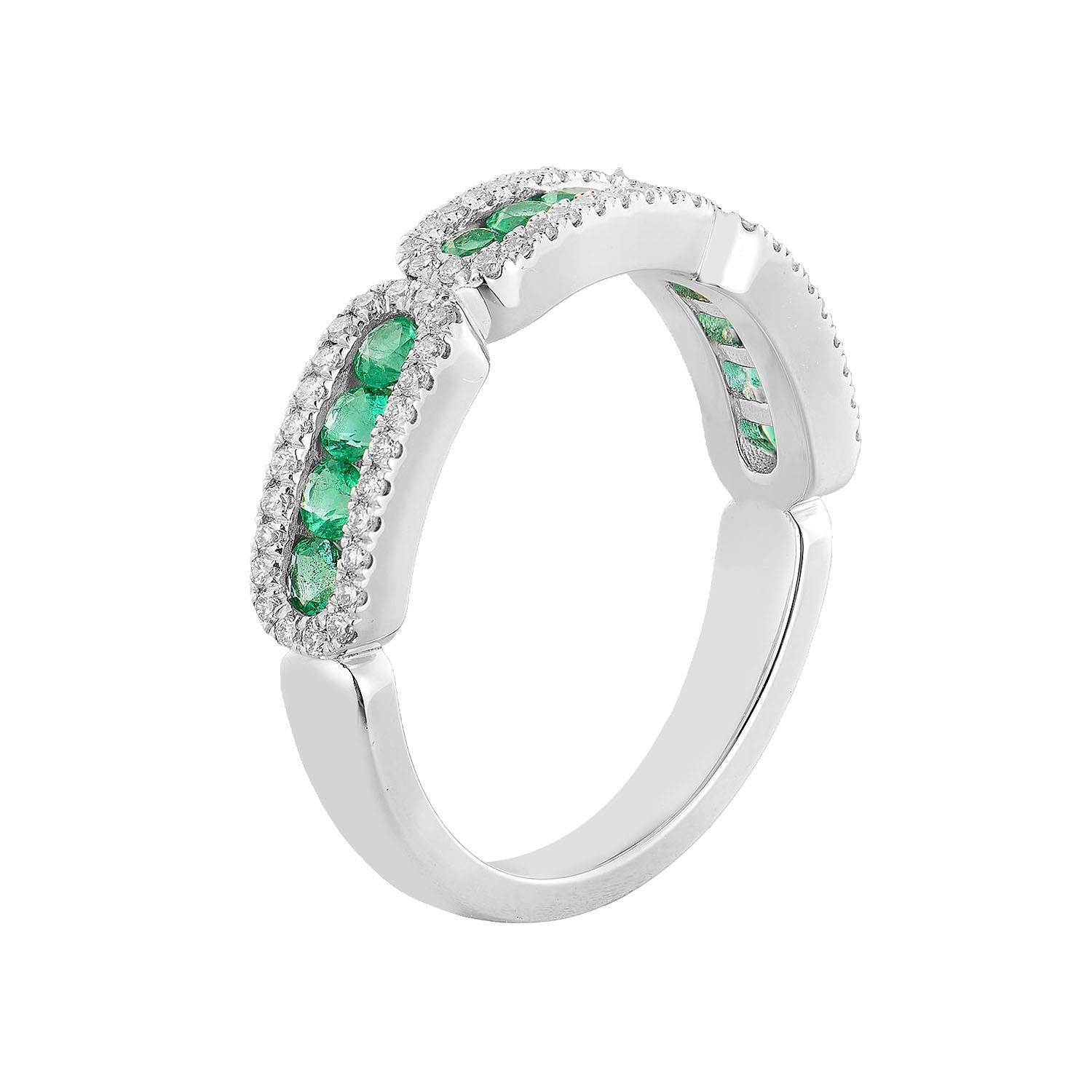 14K White Gold Emerald Round Natural Diamond  Wedding Band MZ5559, Colour: 14KWhite-3.8g-0.598ct-CG