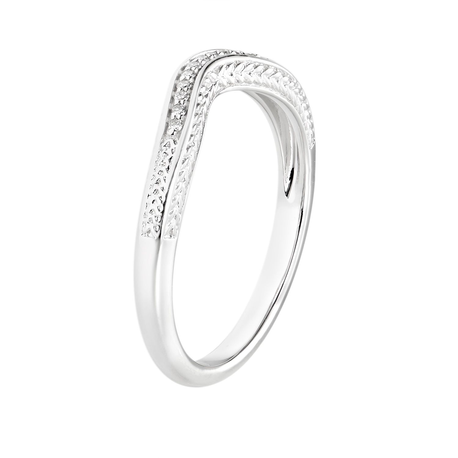 14K White Gold Curved Natural Diamond  Curved Band MZ6563, Colour: 14KWhite-2.46g-0.04ct-ND