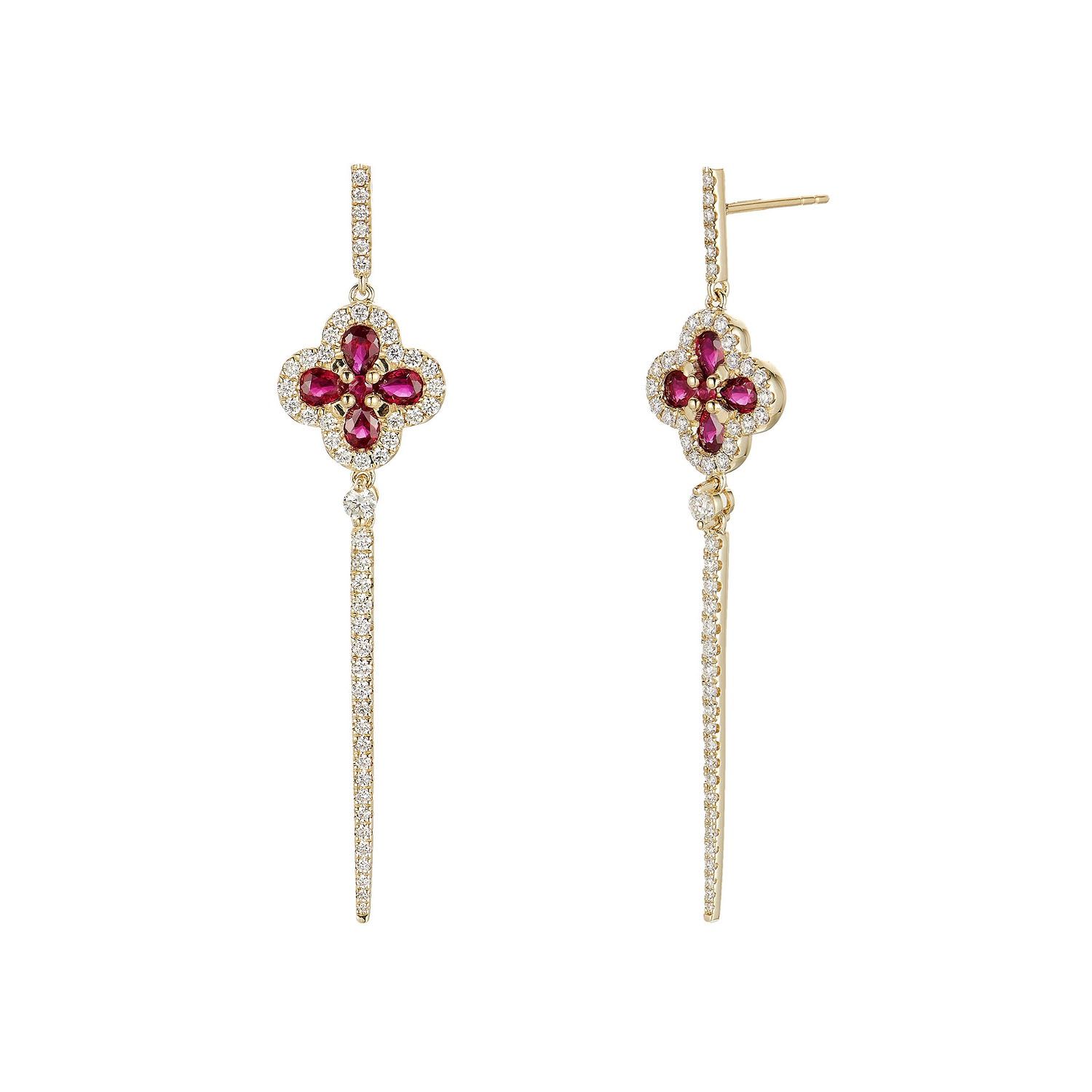 14K Yellow Gold Ruby Natural Diamond  Earrings MZ9444