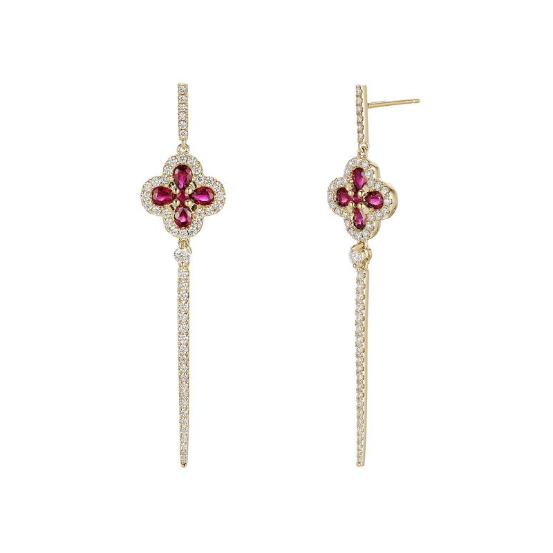 14K Yellow Gold Ruby Natural Diamond  Earrings MZ9444