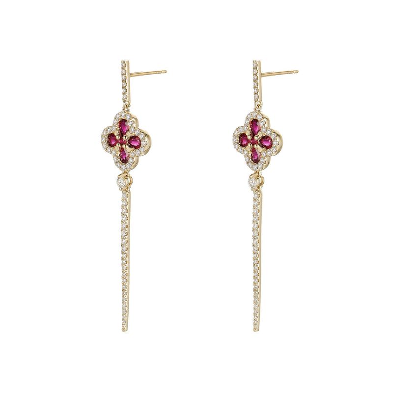 14K Yellow Gold Ruby Natural Diamond  Earrings MZ9444