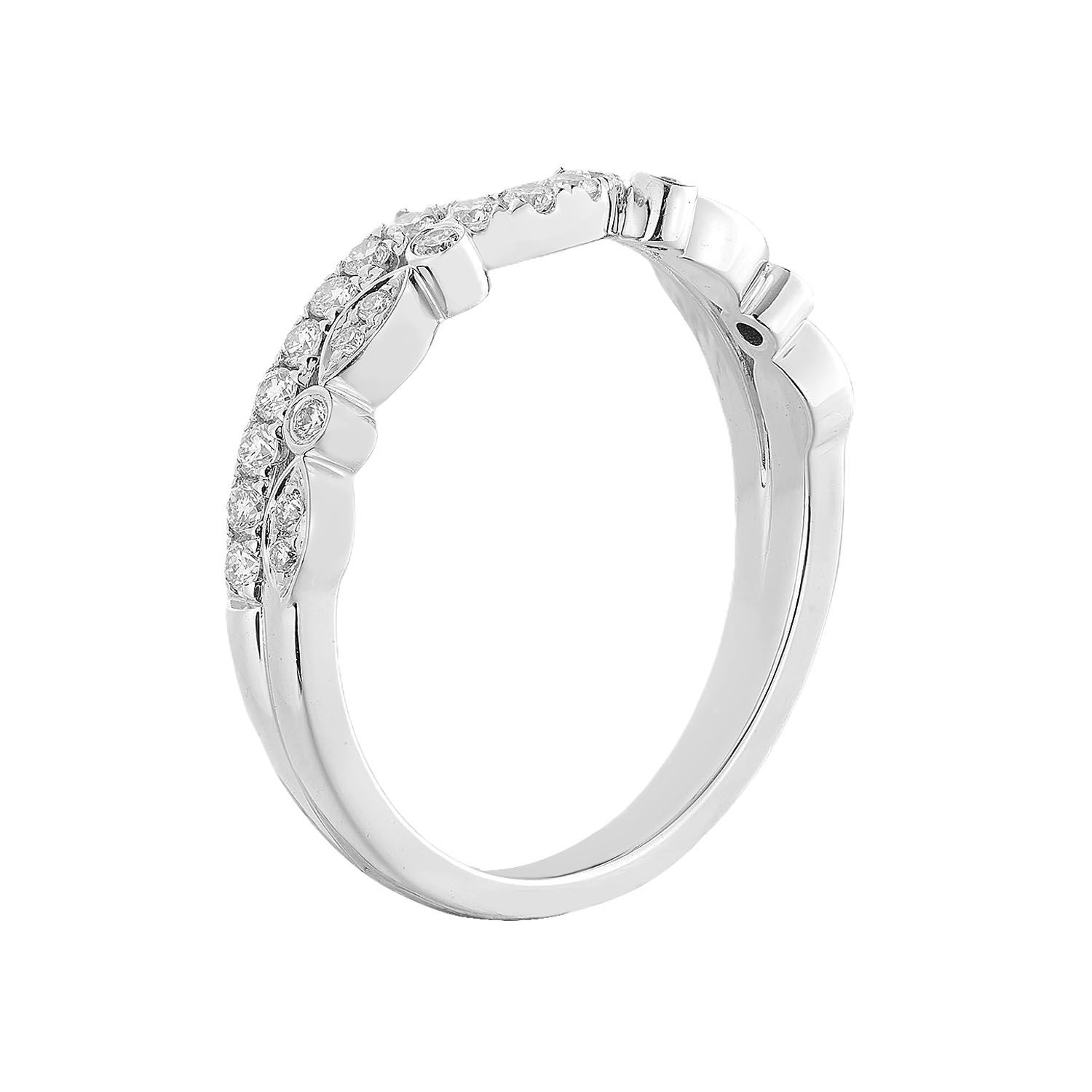14K White Gold Round Natural Diamond  Wedding Band MZ5307, Colour: 14KWhite-2.79g-0.295ct-ND