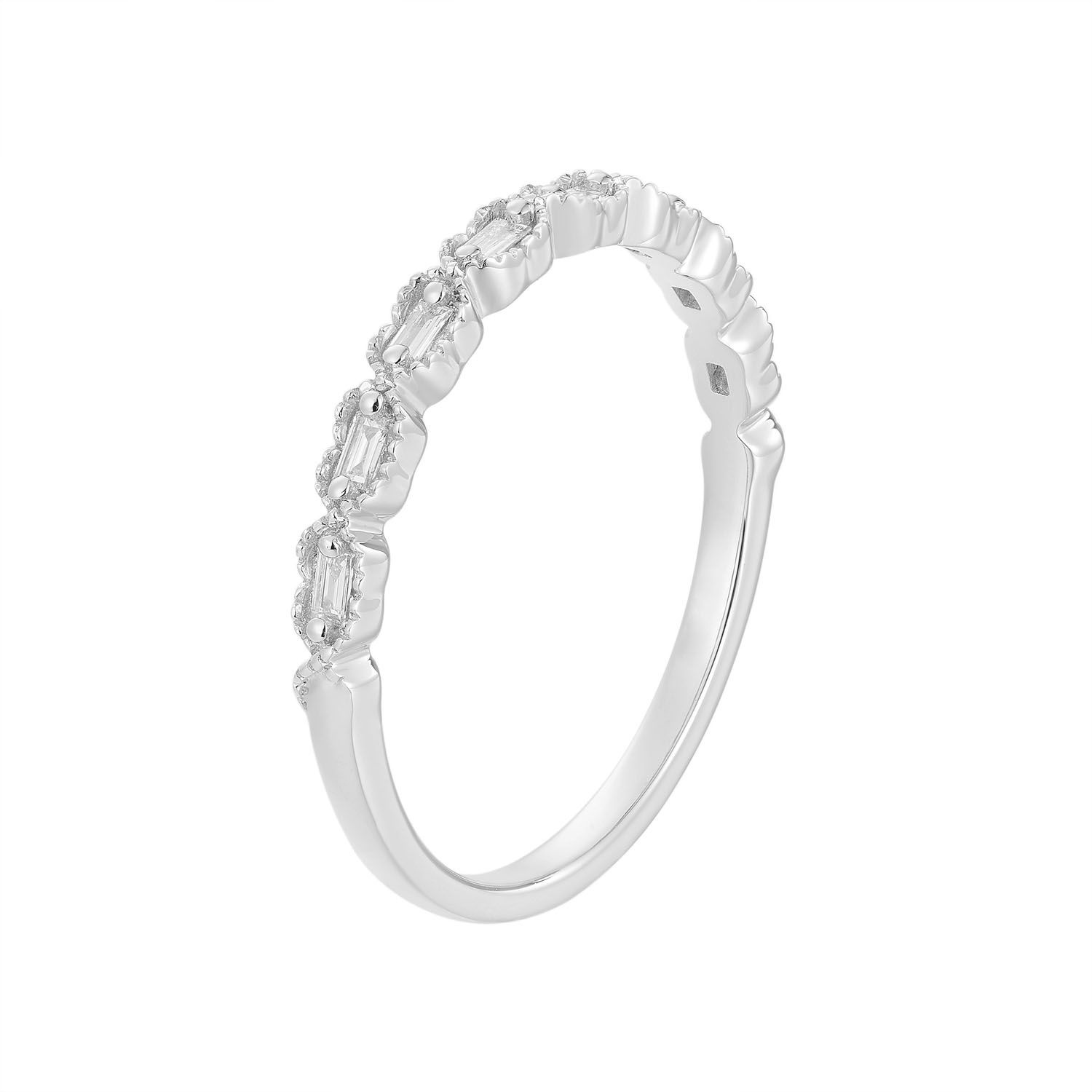 14K White Gold Baguette Diamond Milgrain Edge Wedding Band MZ5223, Colour: 14KWhite-1.65g-0.119ct-ND