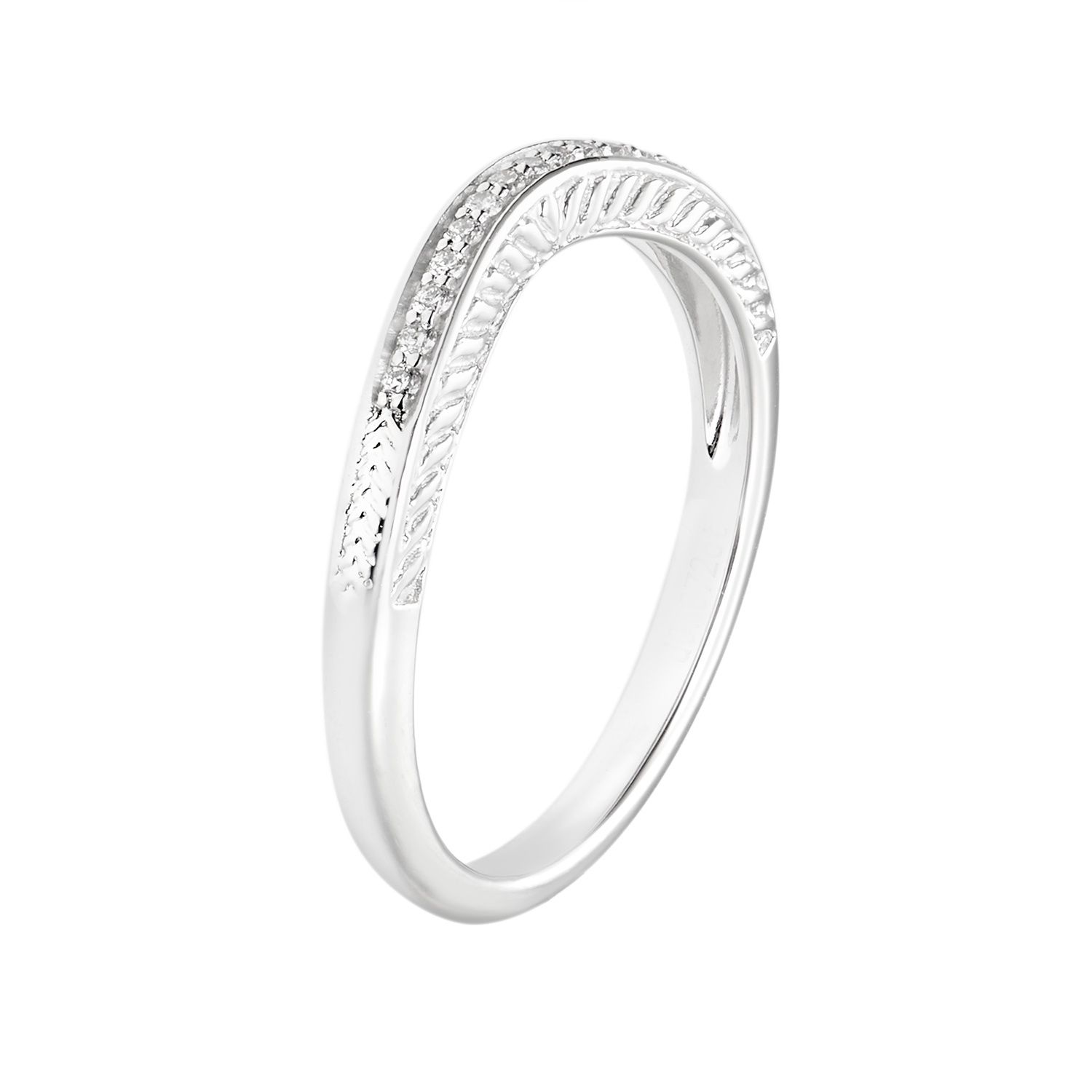 14K White Gold Round Natural Diamond  Milgrian Curved Wedding Band MZ6562, Colour: 14KWhite-2.32g-0.057ct-ND