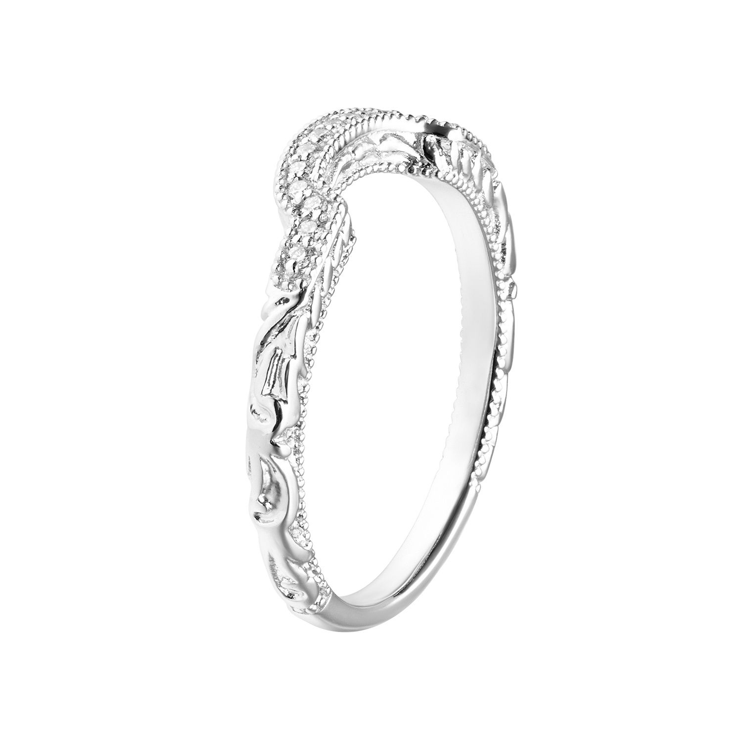 14K White  Gold Round Natural Diamond  Curved Wedding Band MZ7171, Colour: 14KWhite-2.42g-0.059ct-ND