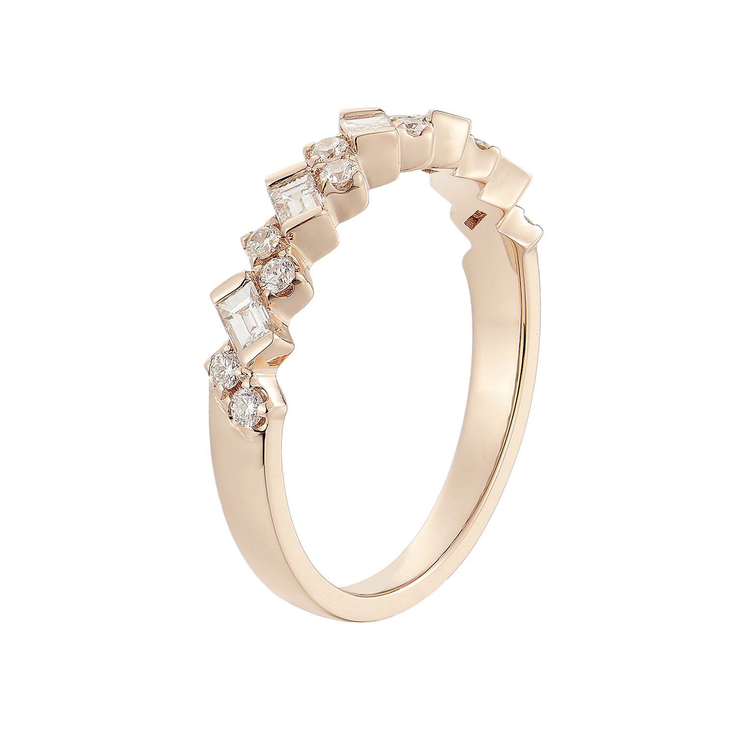 14K Rose Gold Trapezoidal Round Natural Diamond  Wedding Band MZ7198, Colour: 14KRose