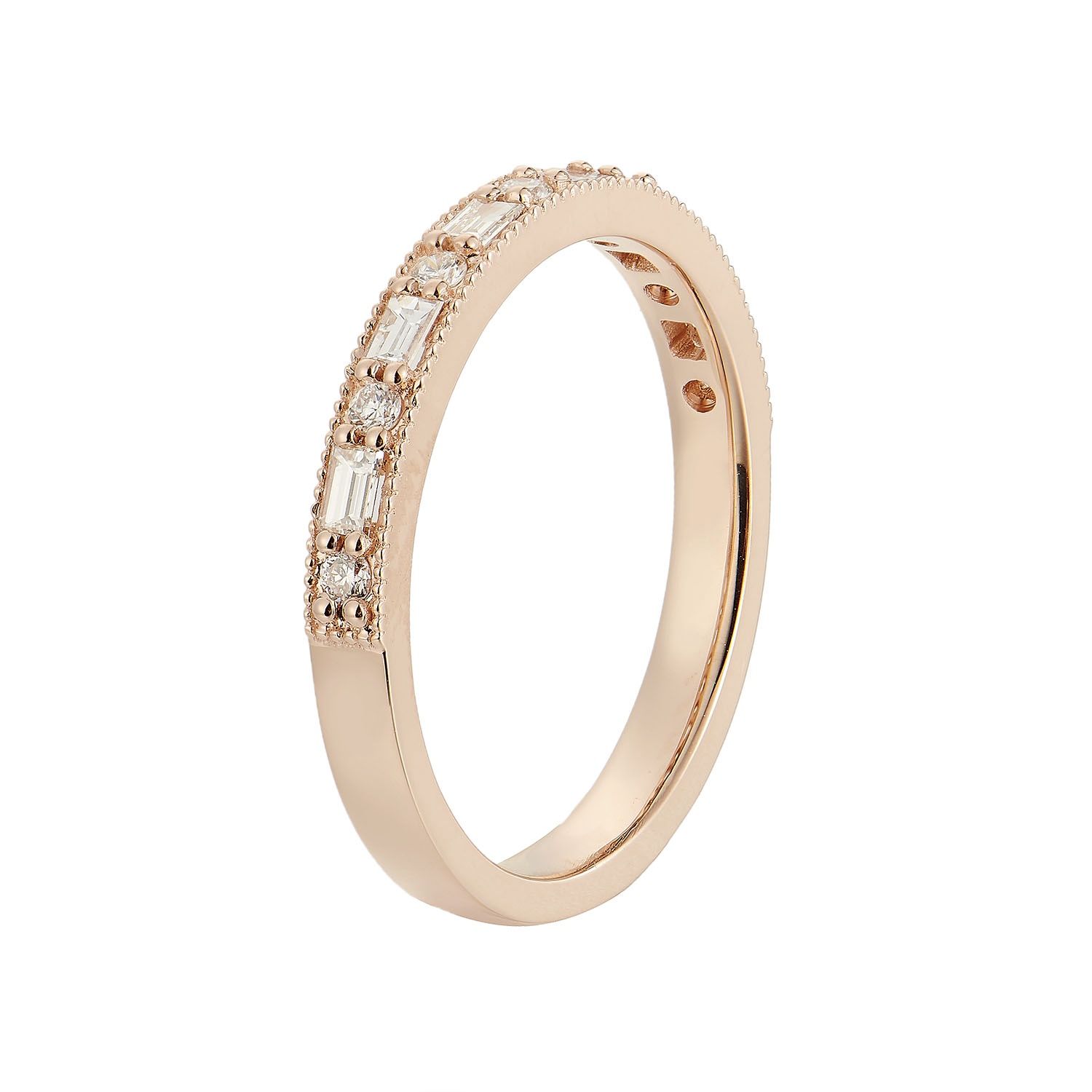 14K Rose Gold Natural Diamond  Baguette Band MZ5155, Colour: 14KRose-2.59g-0.326ct-ND