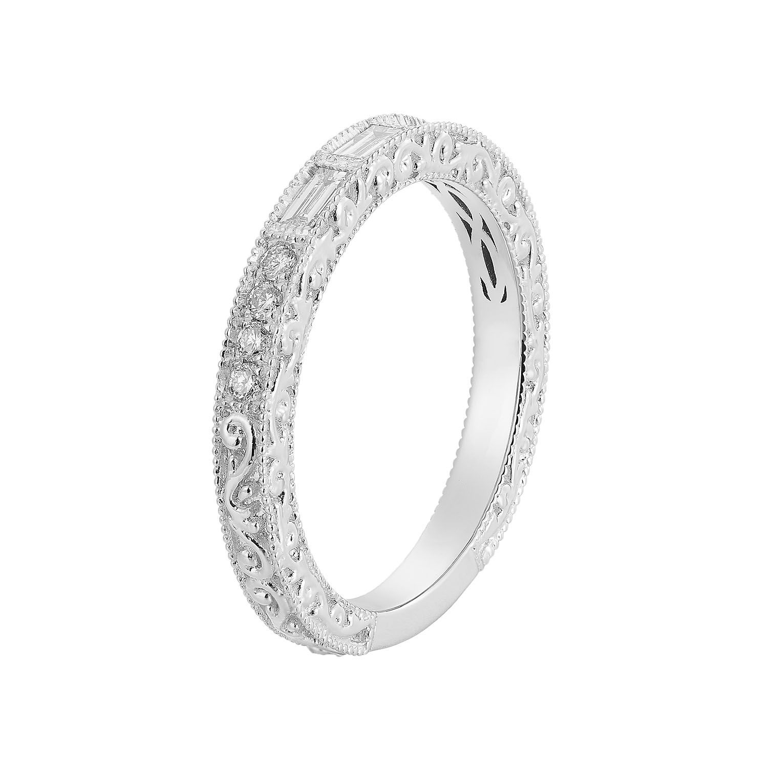 14K White/Yellow/Rose Gold Natural Diamond  Vintage Band MZ5072, Colour: 14KWhite-2.96g-0.267ct-ND