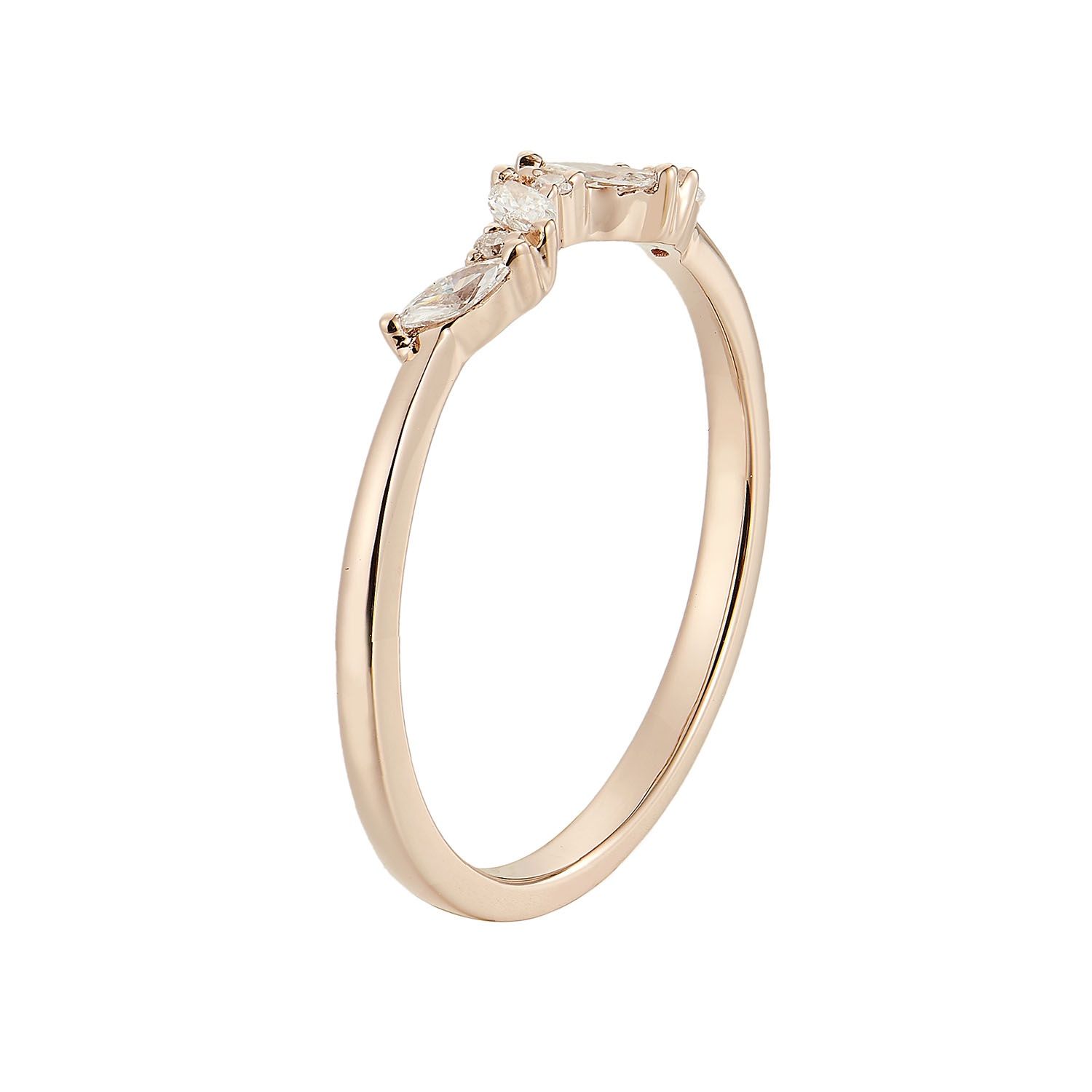 14K Rose Gold Marquise Round Natural Diamond  Band MZ5015, Colour: 14KR-1.51g-0.145ct-ND