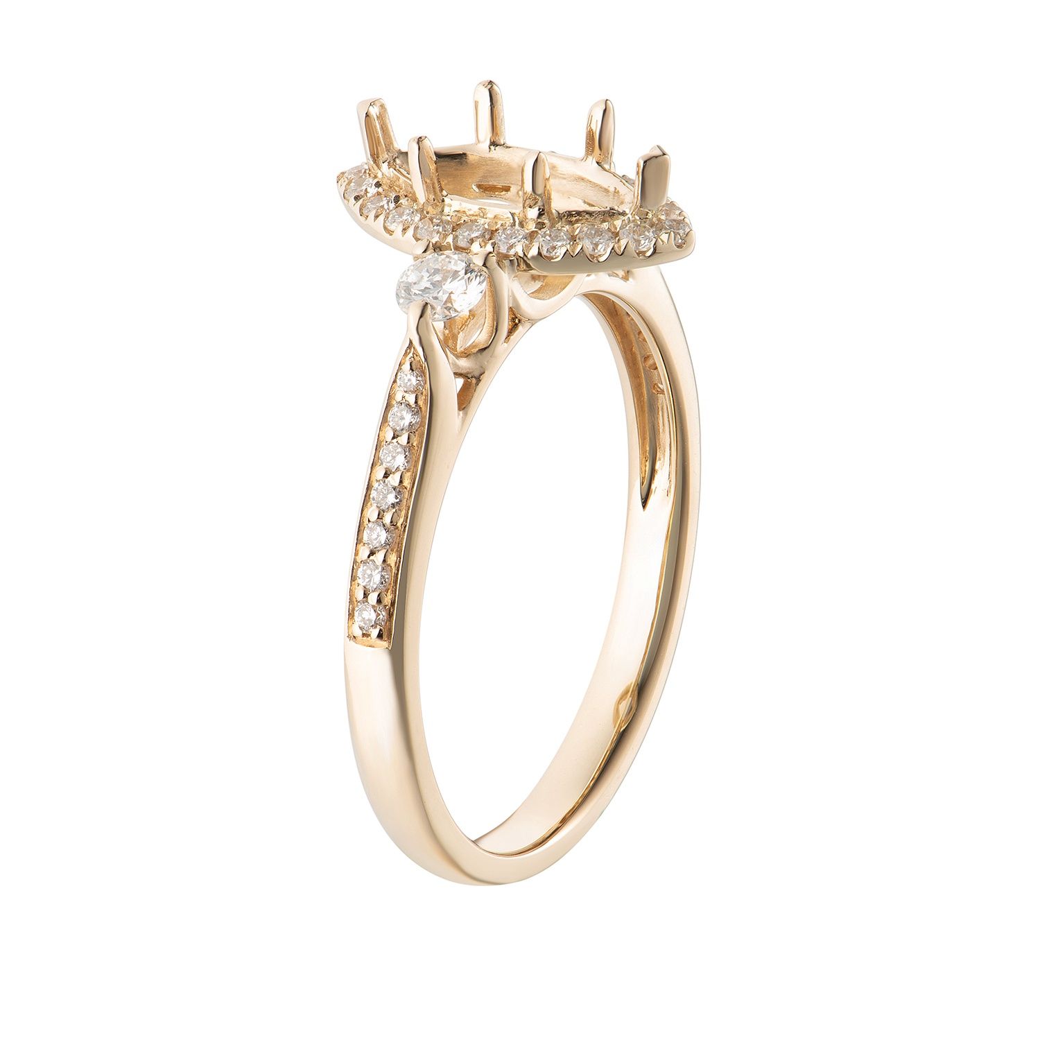 14K Yellow Gold Marquise Halo Center Three Stone Engagement Ring MZ6768 Natural Diamond, Colour: 14KYellow-3.11g-0.454ct-ND