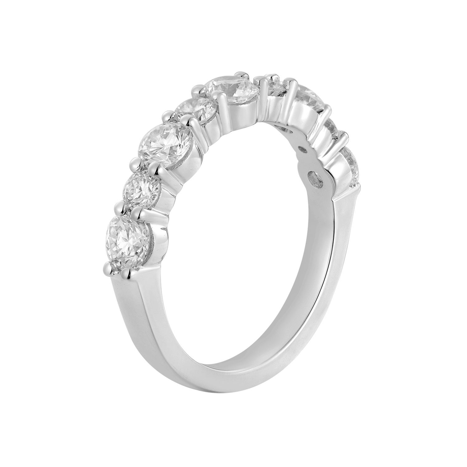 14K White Gold Shared Prong Round Natural Diamond  Wedding Band MZ72438, Colour: 14KWhite-3.48g-1.409ct-ND