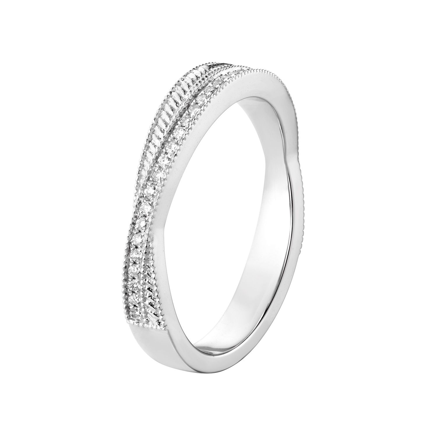 14K White Gold Round Natural Diamond  Twisted Wedding Band MZ5711, Colour: 14KWhite-3.42g-0.119ct-ND